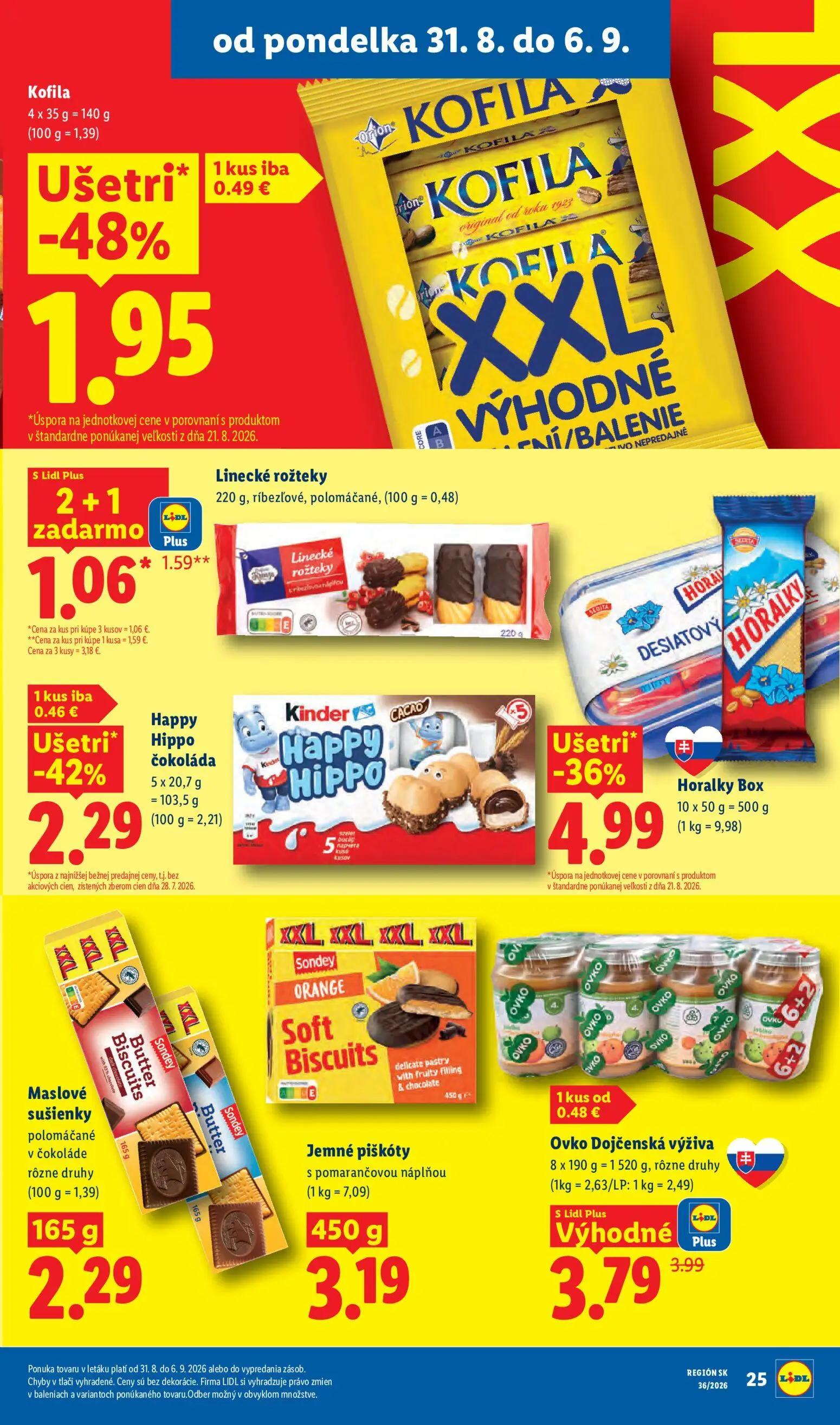 Lidl leták, strana 33 z 97 — Horalky Box, Kofila, Happy Hippo čokoláda