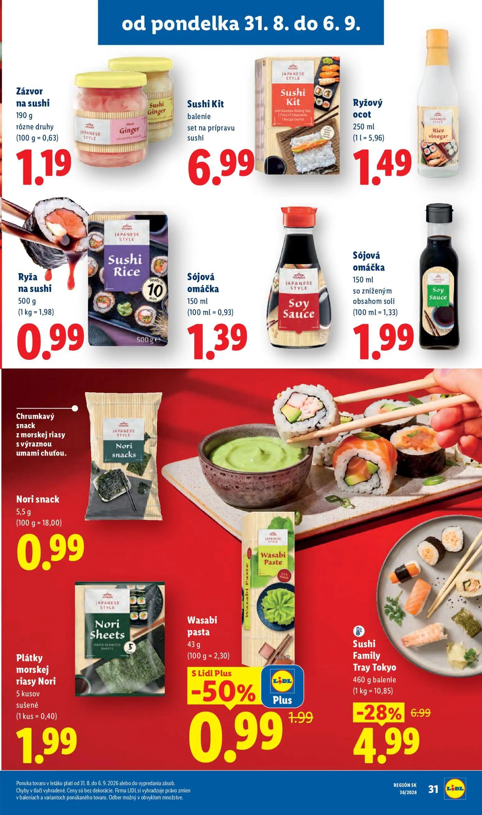 Lidl leták, strana 43 z 97 — Sushi Family Tray Tokyo, Wasabi pasta, Zázvor na sushi rôzne druhy