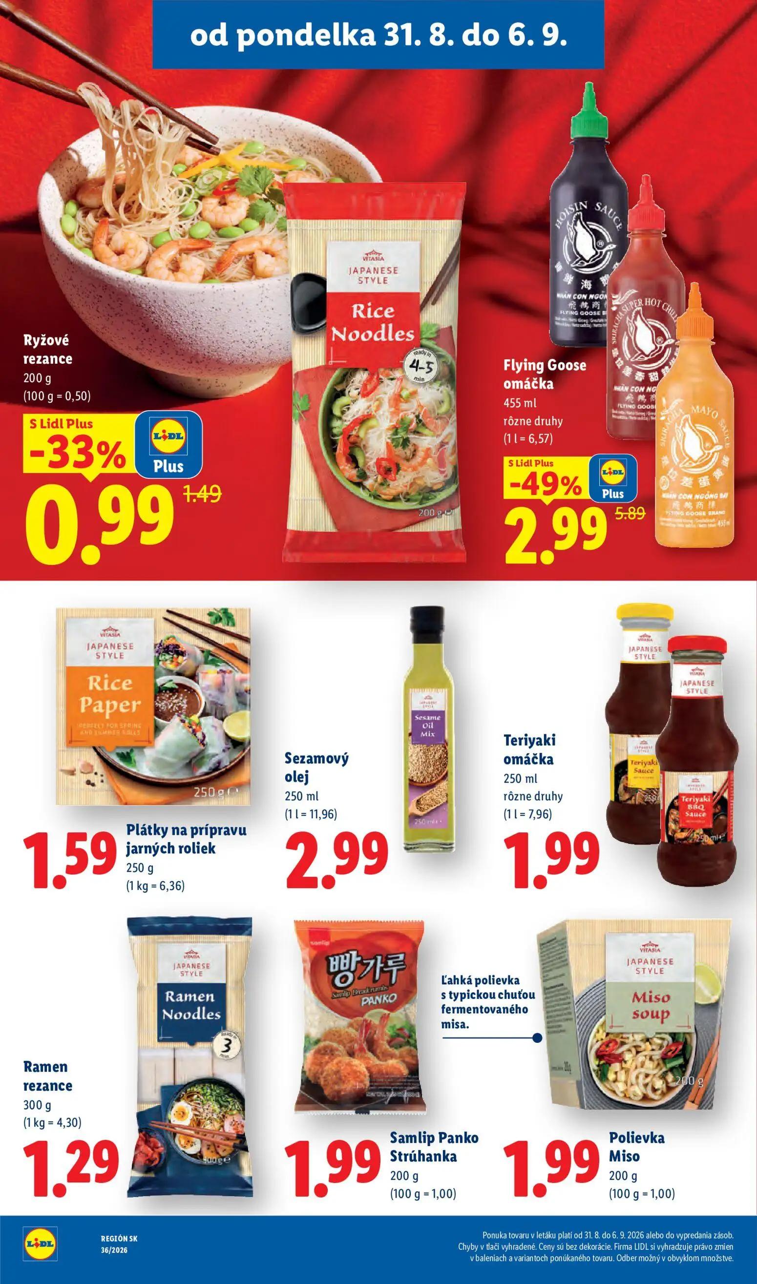 Lidl leták, strana 44 z 97 — Flying Goose omáčka, Ryžové rezance, Plátky na prípravu jarných roliek