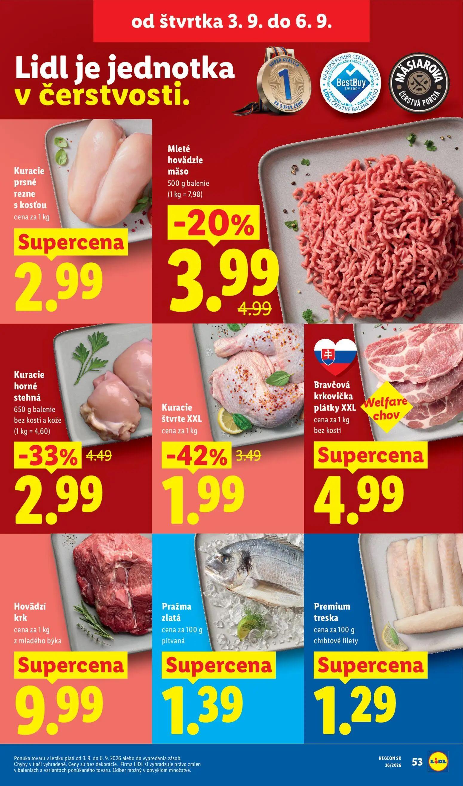 Lidl leták, strana 71 z 97 — Kuracie horné stehná bez kosti a kože, Kuracie štvrte XXL, Mleté hovädzie mäso
