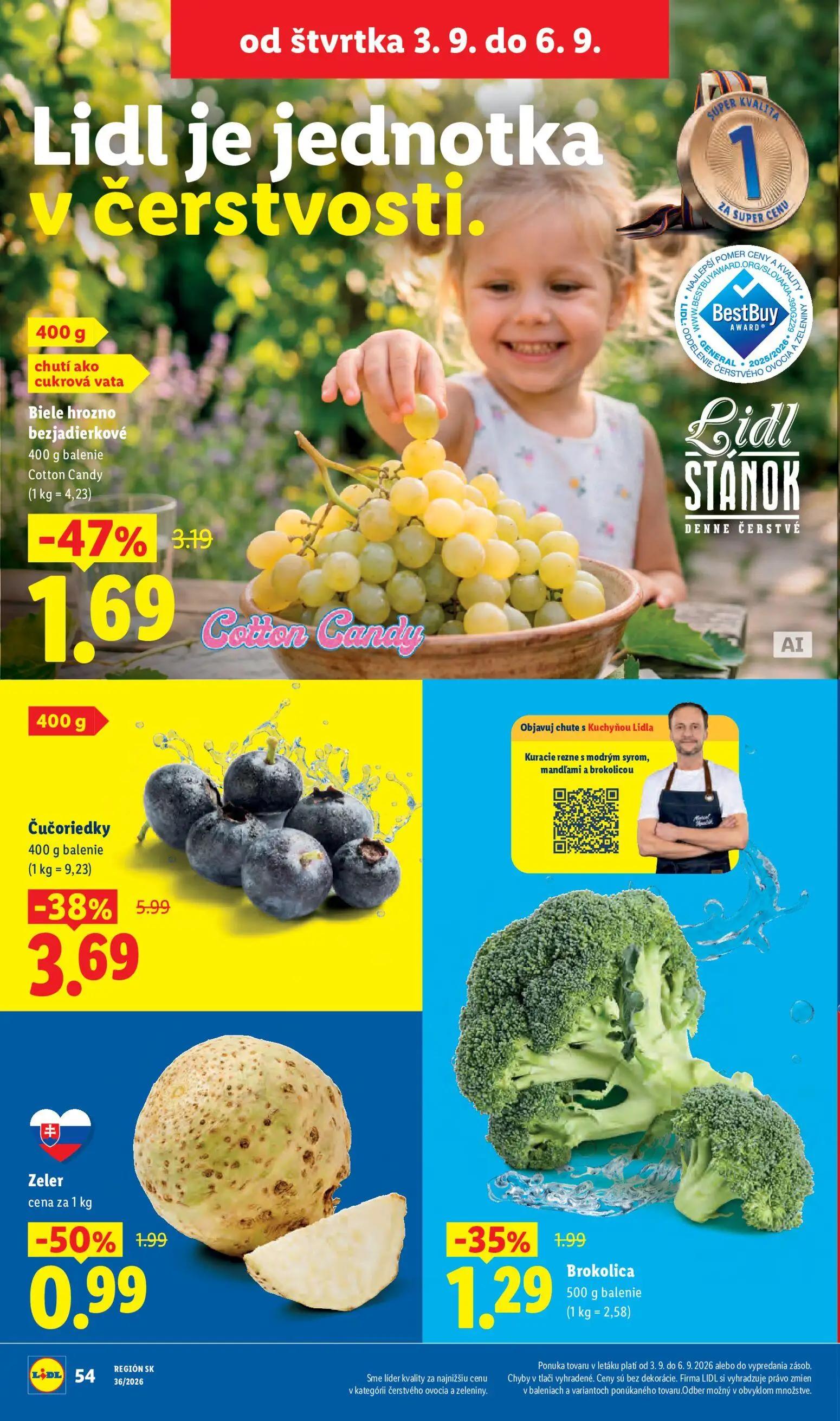 Lidl leták, strana 72 z 97 — Čučoriedky, Biele hrozno bezjadierkové Cotton Candy
