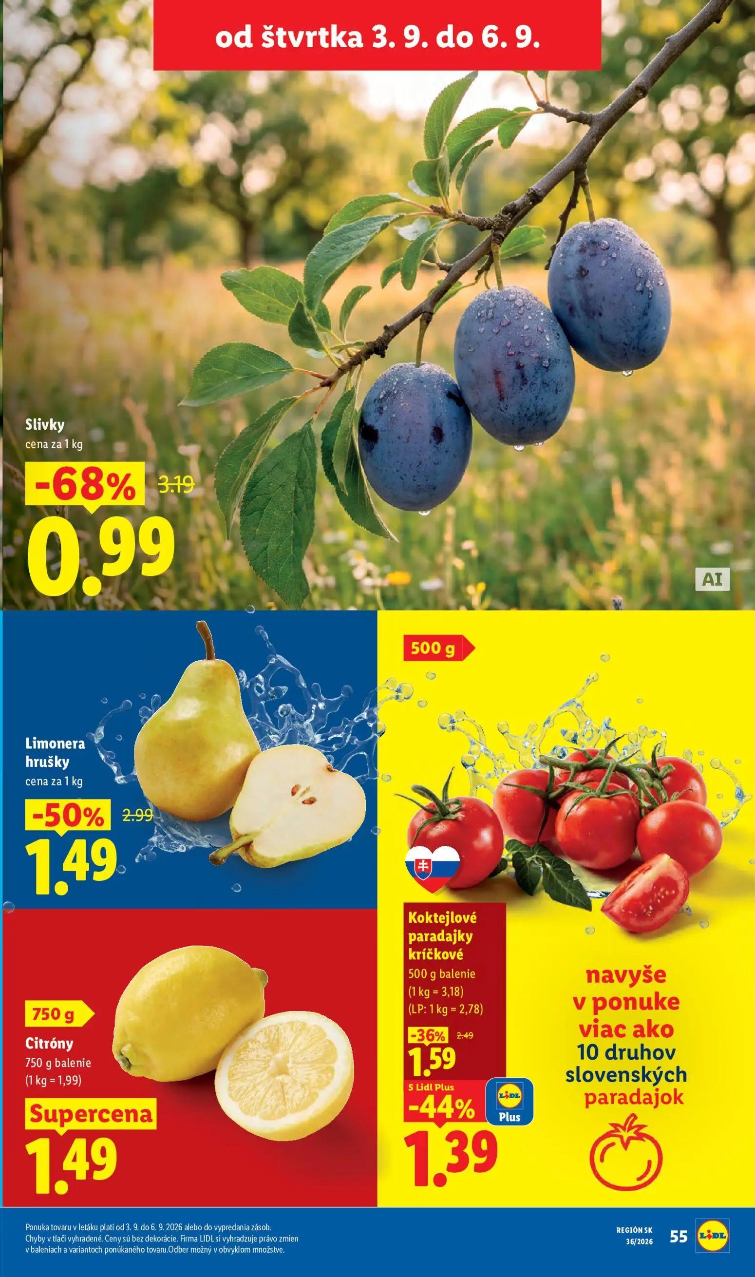 Lidl leták, strana 73 z 97 — Slivky, Limonera hrušky, Citróny