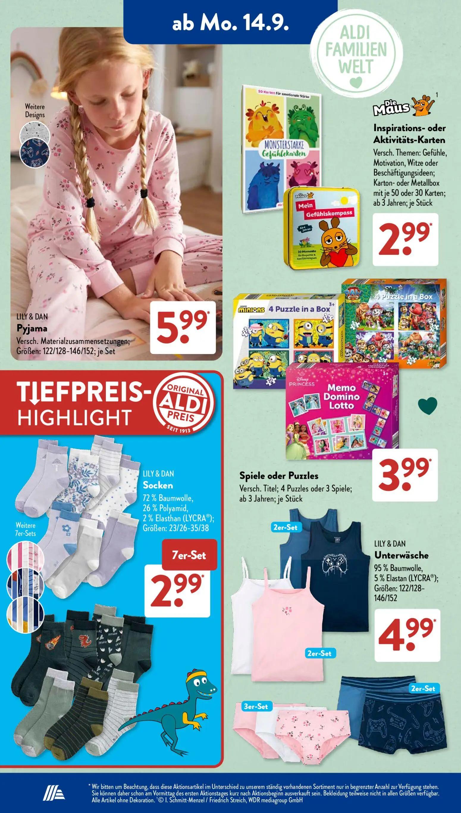 Aldi Süd Prospekt, Seite 4 von 23 — LILY & DAN Pyjama, Inspirations- oder Aktivitäts-Karten, LILY & DAN Socken