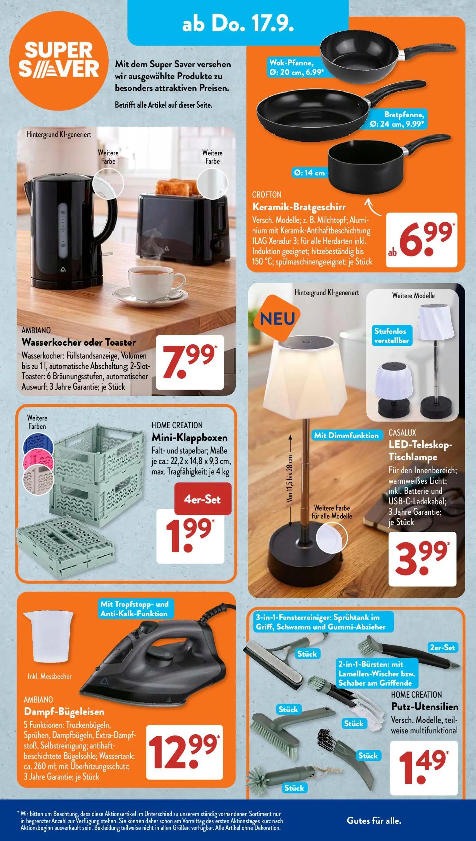 Aldi Süd Prospekt, Seite 7 von 23 — CROFTON Keramik-Bratgeschirr, AMBIANO Wasserkocher oder Toaster, HOME CREATION Mini-Klap…