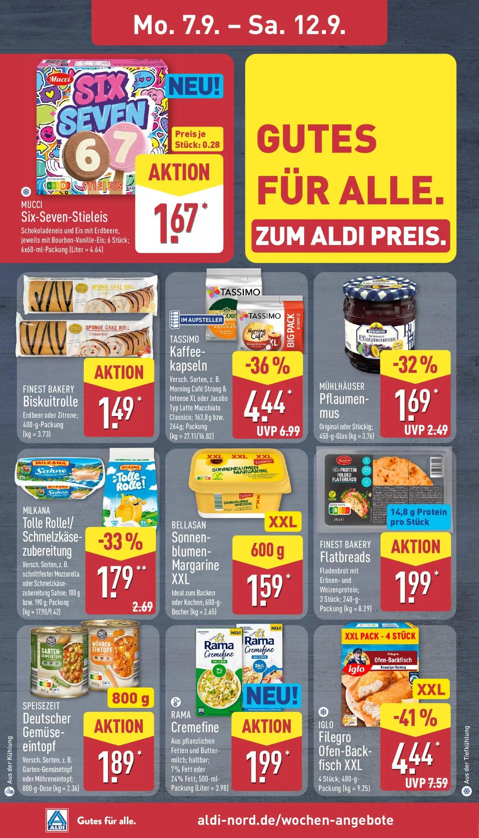 Aldi Nord Prospekt, Seite 6 von 40 — IGLO Filegro Ofen-Backfisch XXL, TASSIMO Kaffee-kapseln Versch. Sorten, z. B. Morning C…
