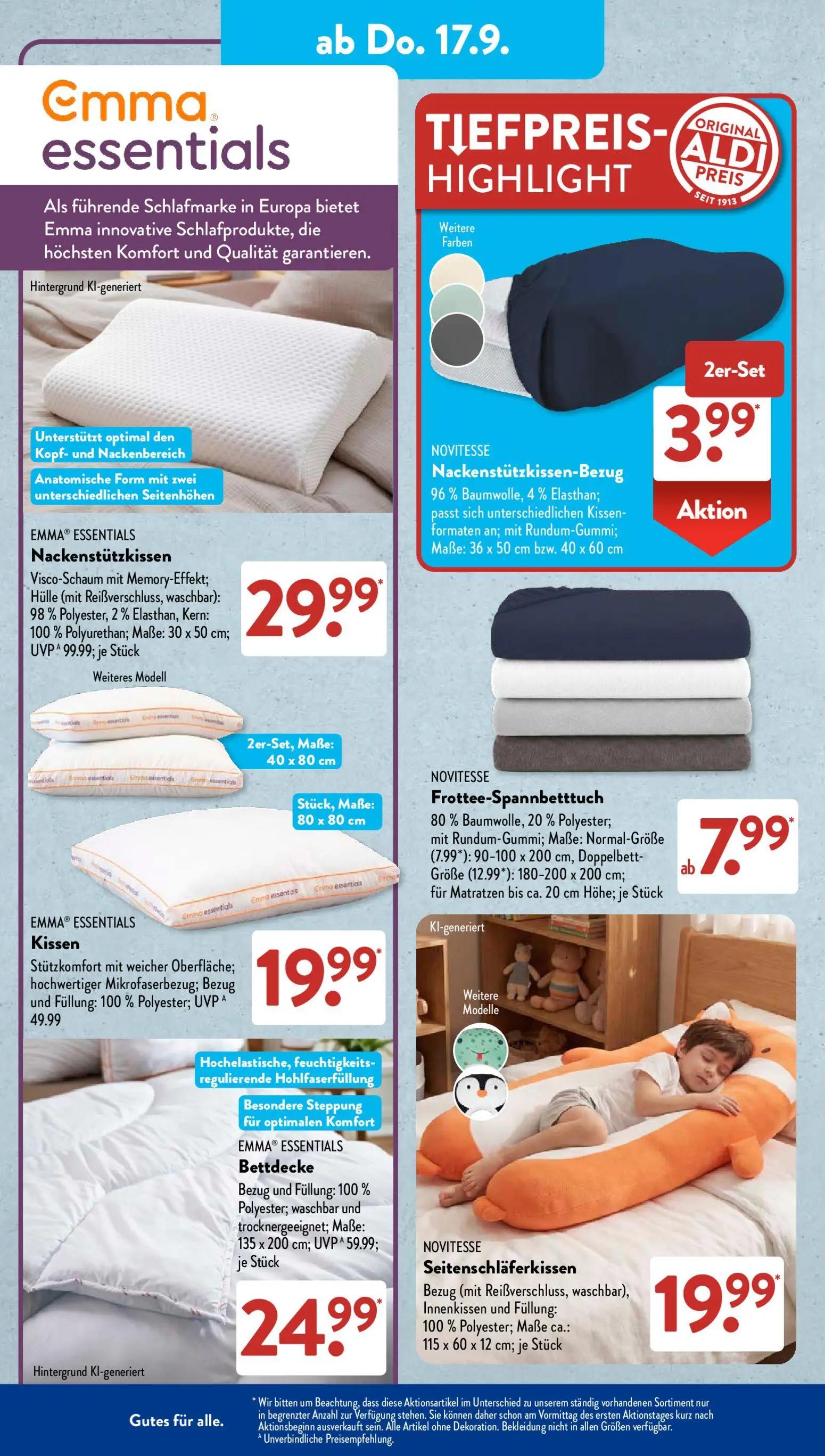 Aldi Süd Prospekt, Seite 8 von 23 — Nackenstützkissen, Bettdecke, Kissen