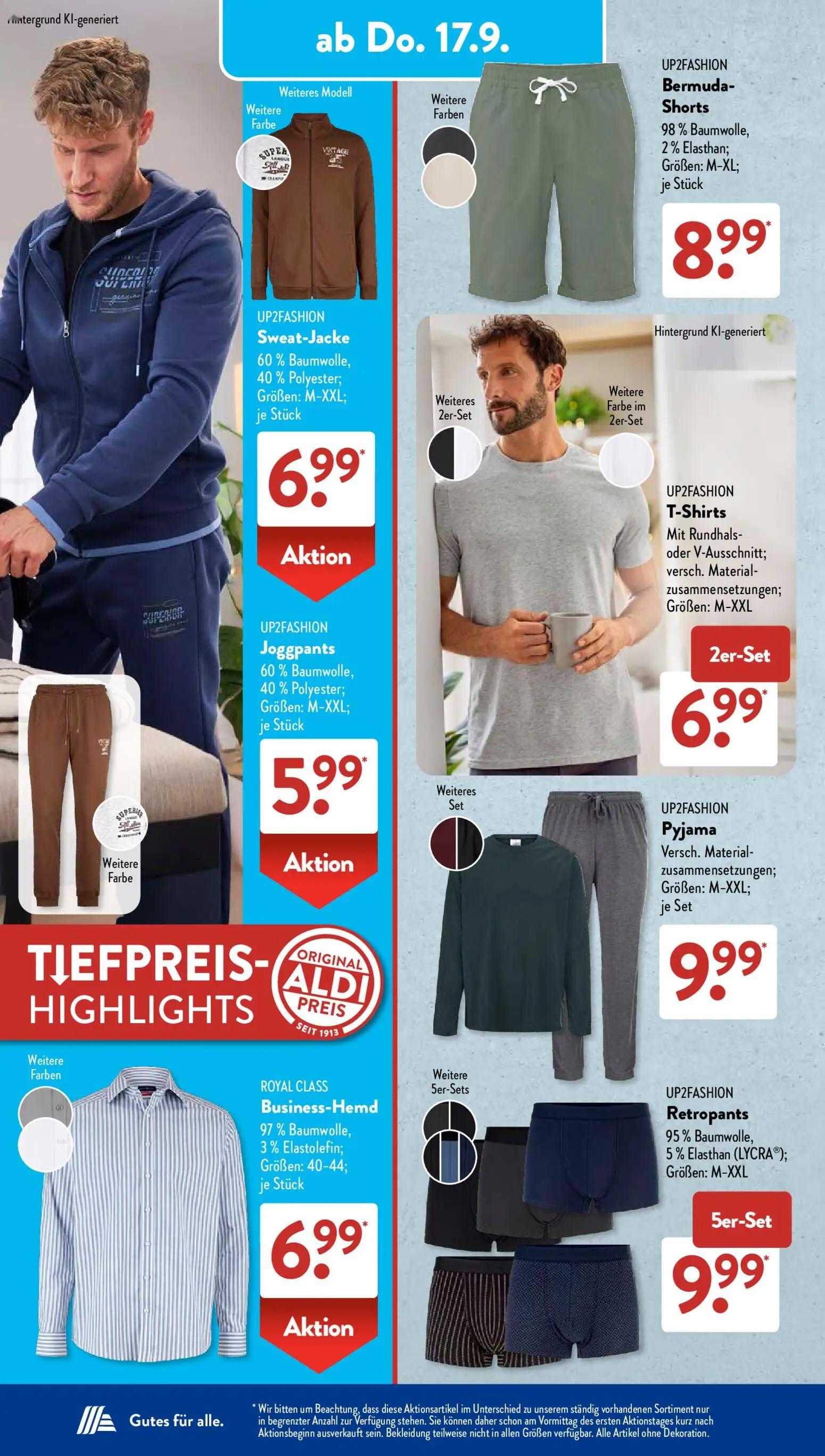 Aldi Süd Prospekt, Seite 10 von 23 — UP2FASHION Bermuda-Shorts, UP2FASHION Sweat-Jacke, UP2FASHION T-Shirts