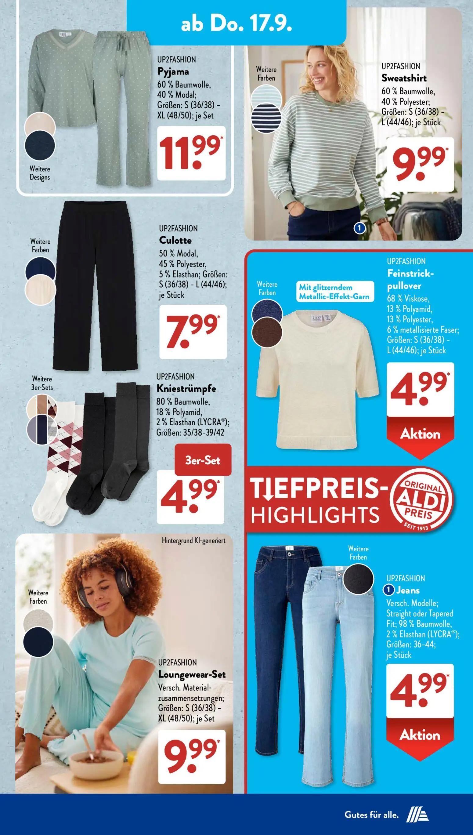 Aldi Süd Prospekt, Seite 11 von 23 — Pyjama, Sweatshirt, Culotte
