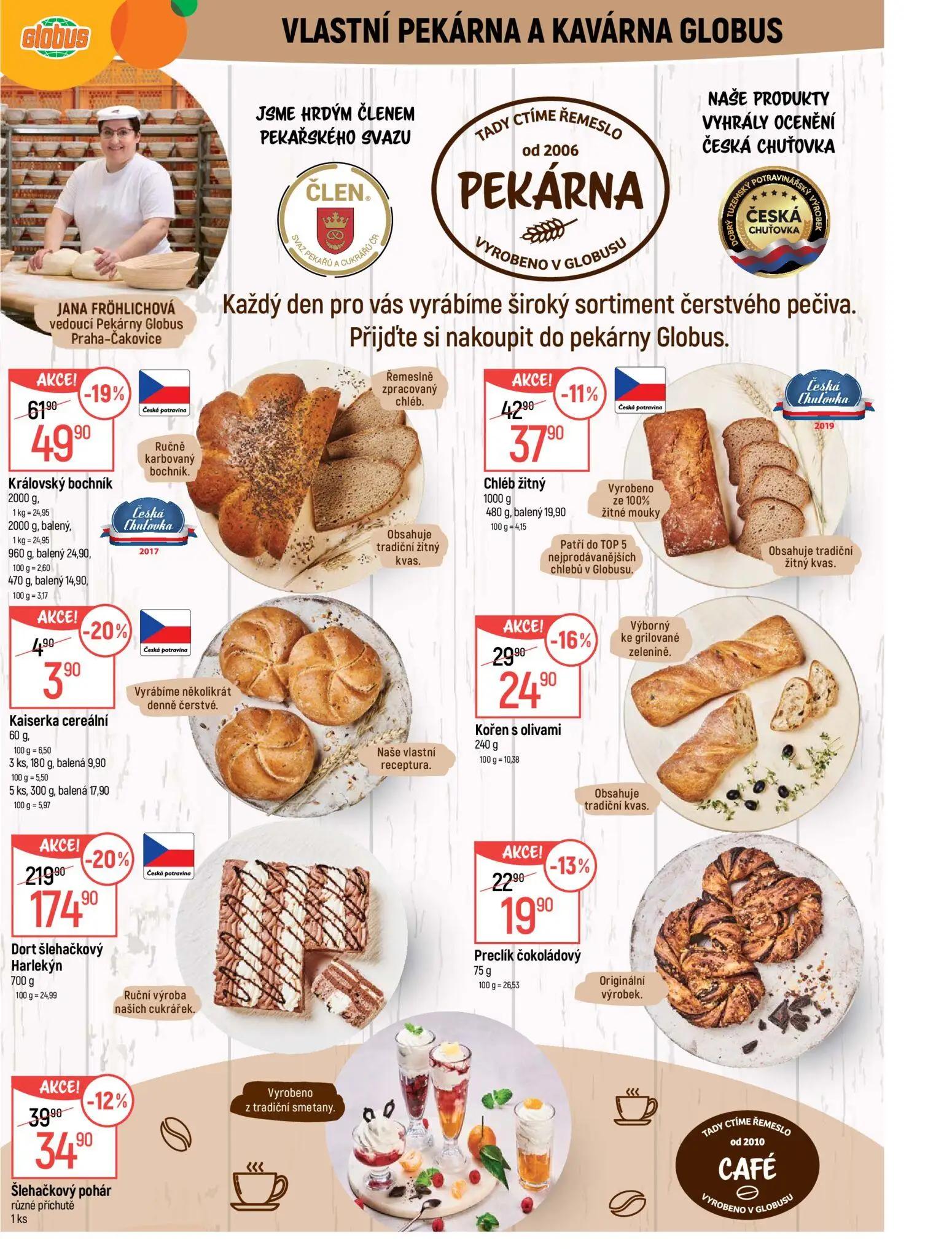 GLOBUS leták, strana 7 z 47 — Dort šlehačkový Harlekýn, Královský bochník, Chléb žitný