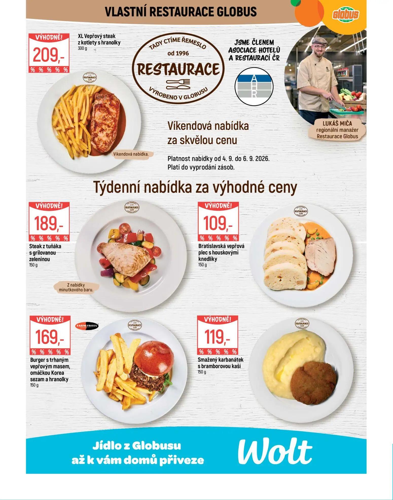 GLOBUS leták, strana 8 z 47 — XL Vepřový steak z kotlety s hranolky, Steak z tuňáka s grilovanou zeleninou, Bratislavská vep…