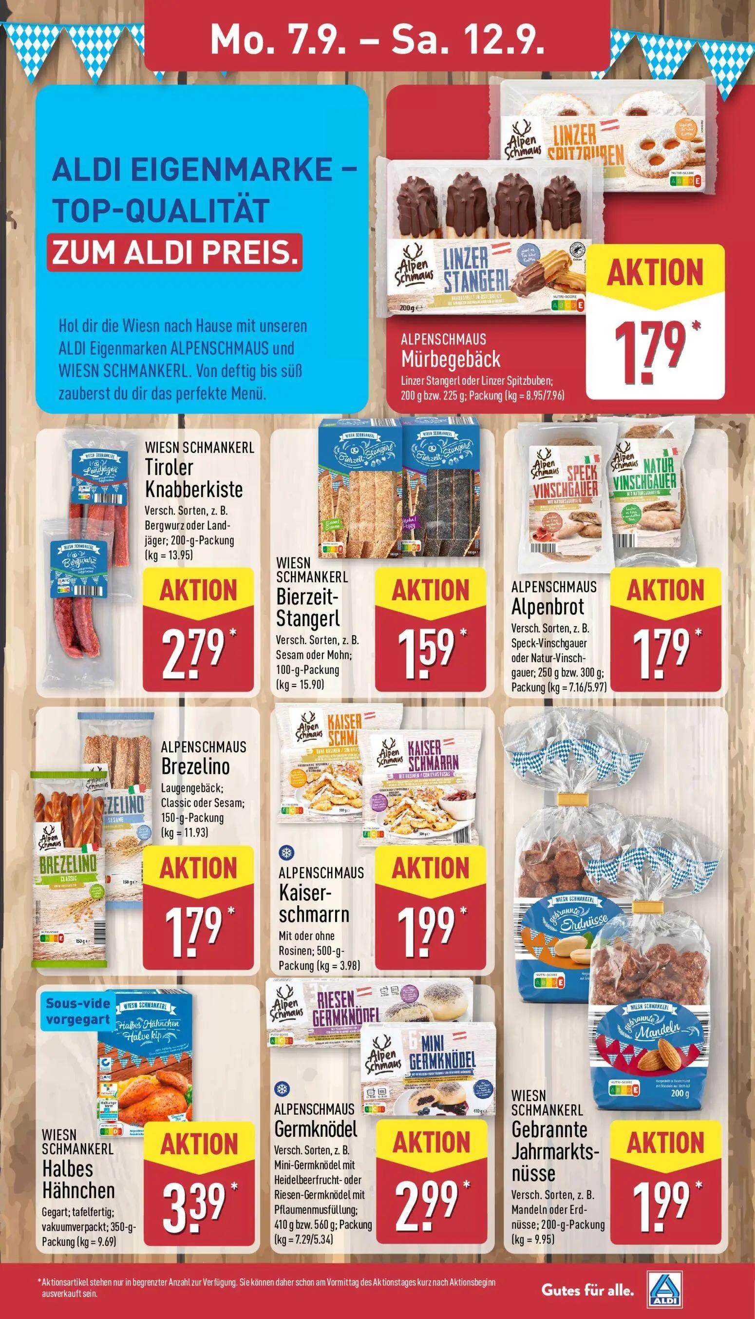 Aldi Nord Prospekt, Seite 11 von 40 — WIESN SCHMANKERL Tiroler Knabberkiste Versch. Sorten, z. B. Bergwurz oder Landjäger, W…