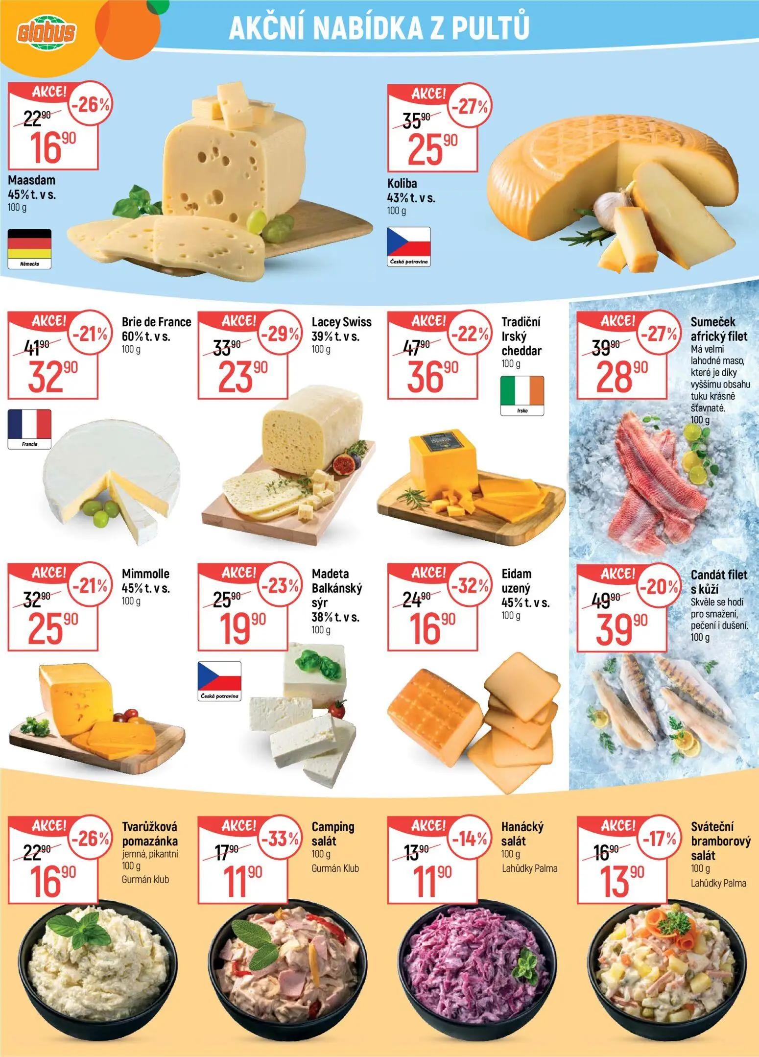 GLOBUS leták, strana 9 z 47 — Tradiční Irský cheddar, Sumeček africký filet, Koliba