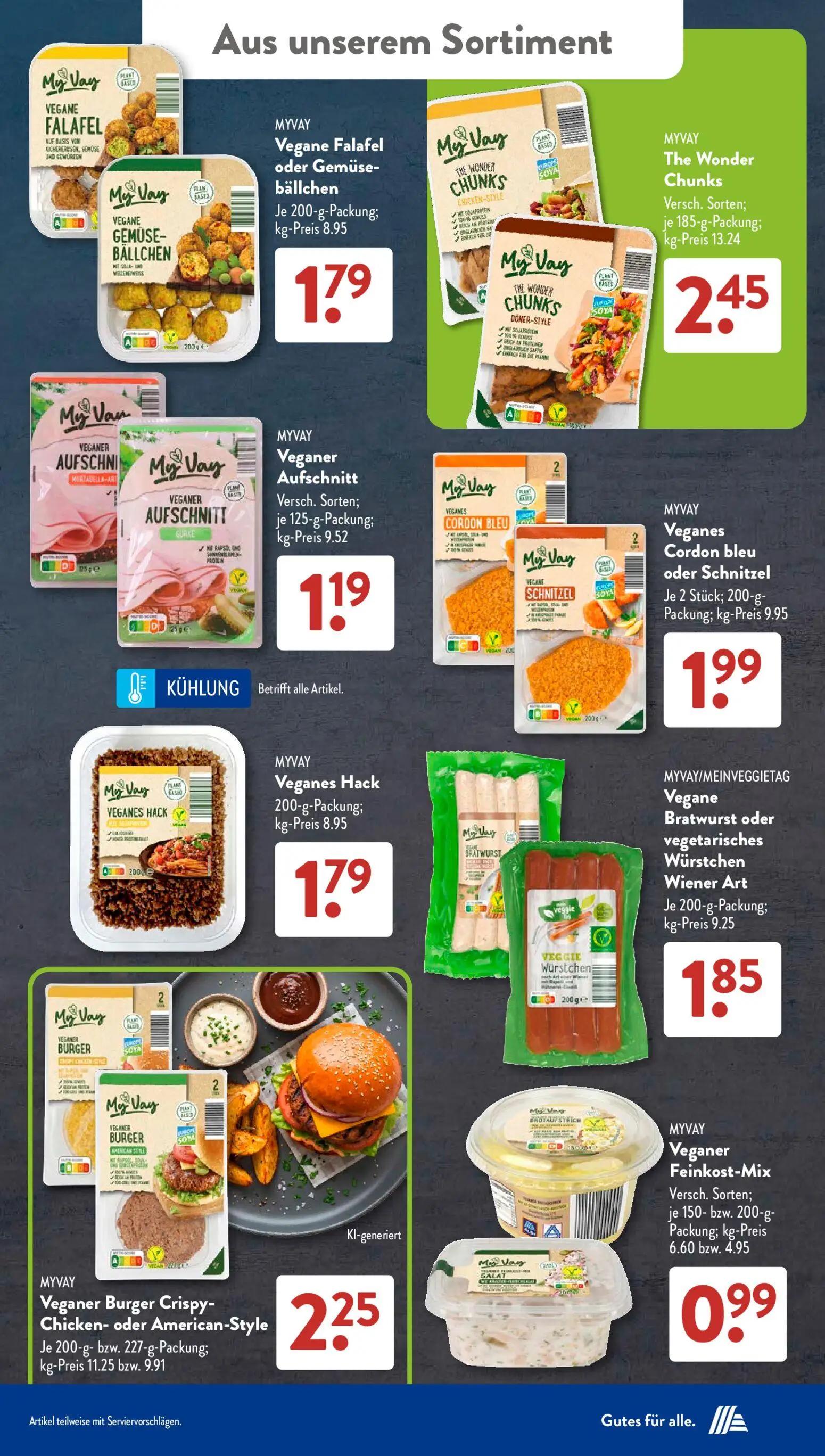 Aldi Süd Prospekt, Seite 18 von 23 — MYVAY Vegane Falafel oder Gemüse-bällchen, MYVAY The Wonder Chunks, MYVAY Veganer Aufsc…
