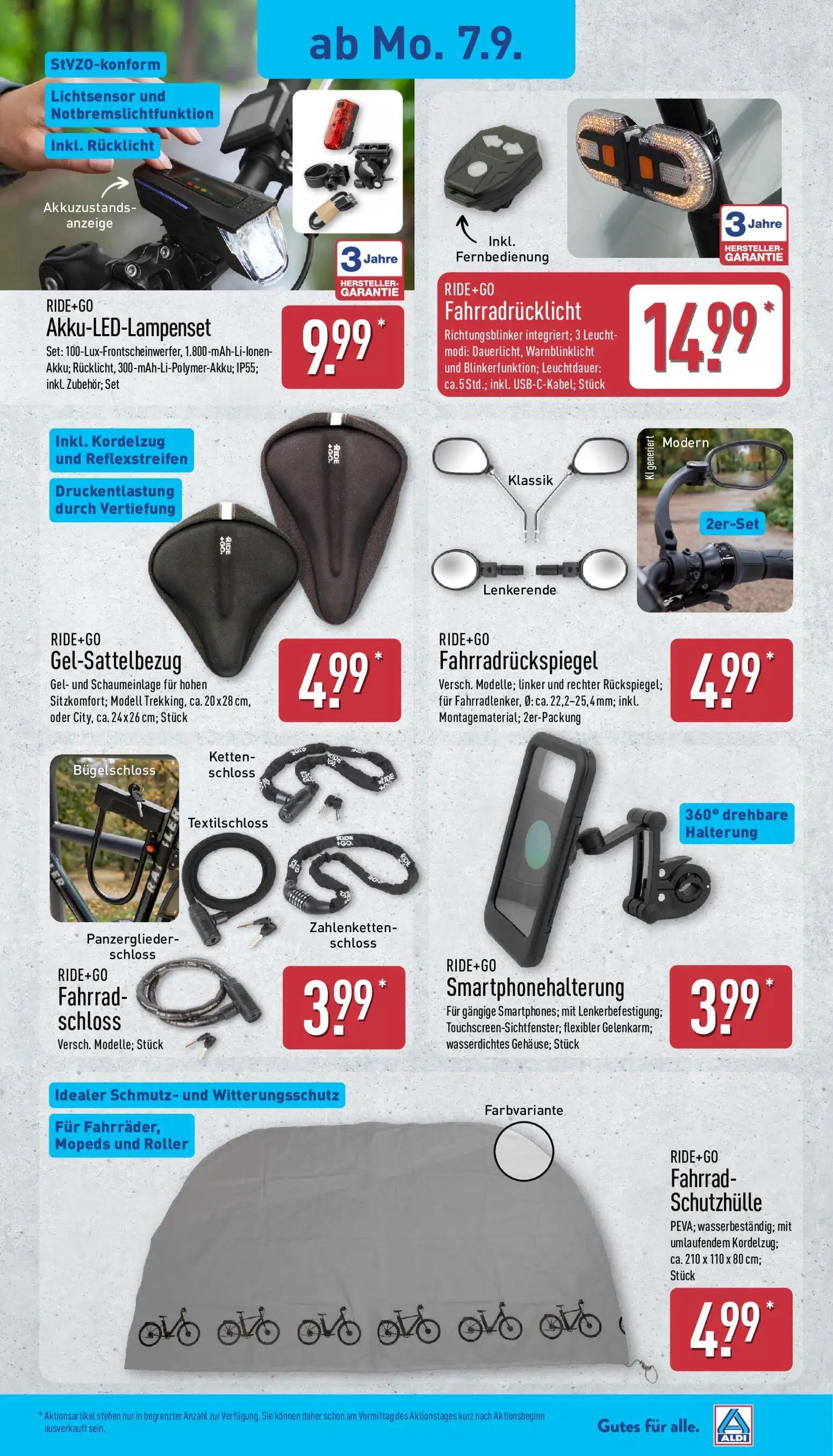 Aldi Nord Prospekt, Seite 17 von 40 — Fahrradrücklicht, Fahrrad-schloss