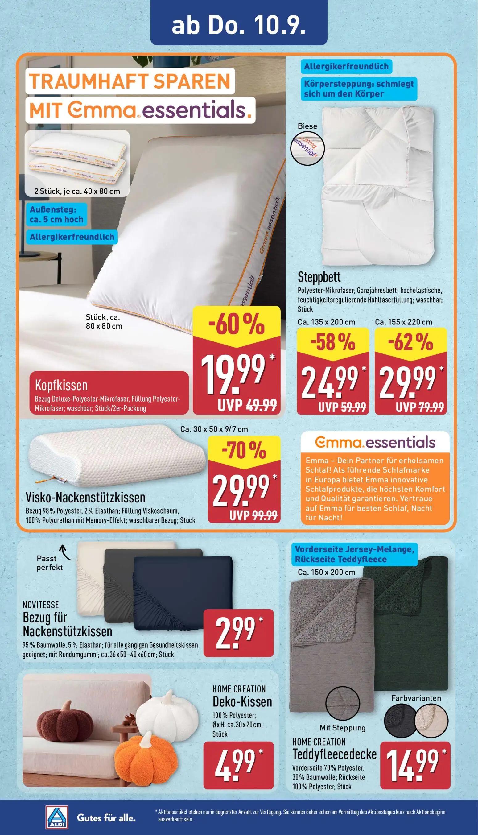 Aldi Nord Prospekt, Seite 24 von 40 — Visko-Nackenstützkissen, Steppbett, Kopfkissen