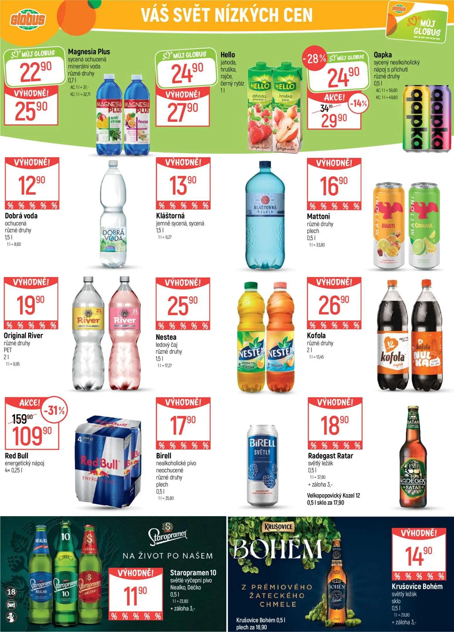 GLOBUS leták, strana 31 z 47 — Red Bull energetický nápoj, Qapka sycený nealkoholický nápoj s příchutí různé druhy, Magnesia…