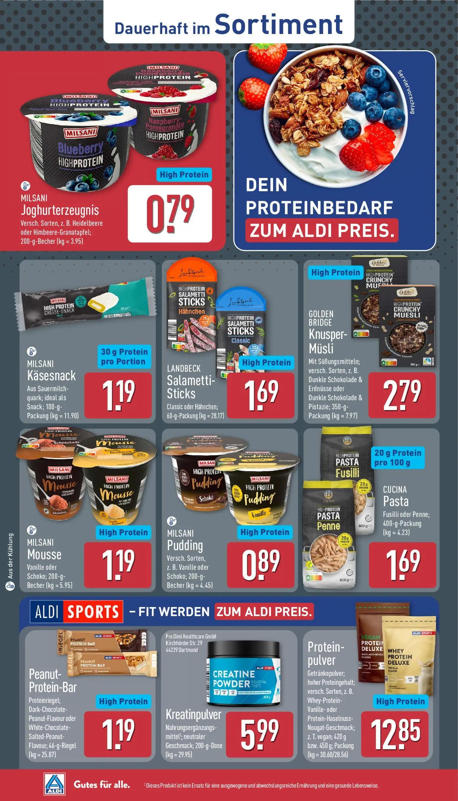 Aldi Nord Prospekt, Seite 33 von 40 — Peanut-Protein-Bar, Kreatinpulver, Proteinpulver
