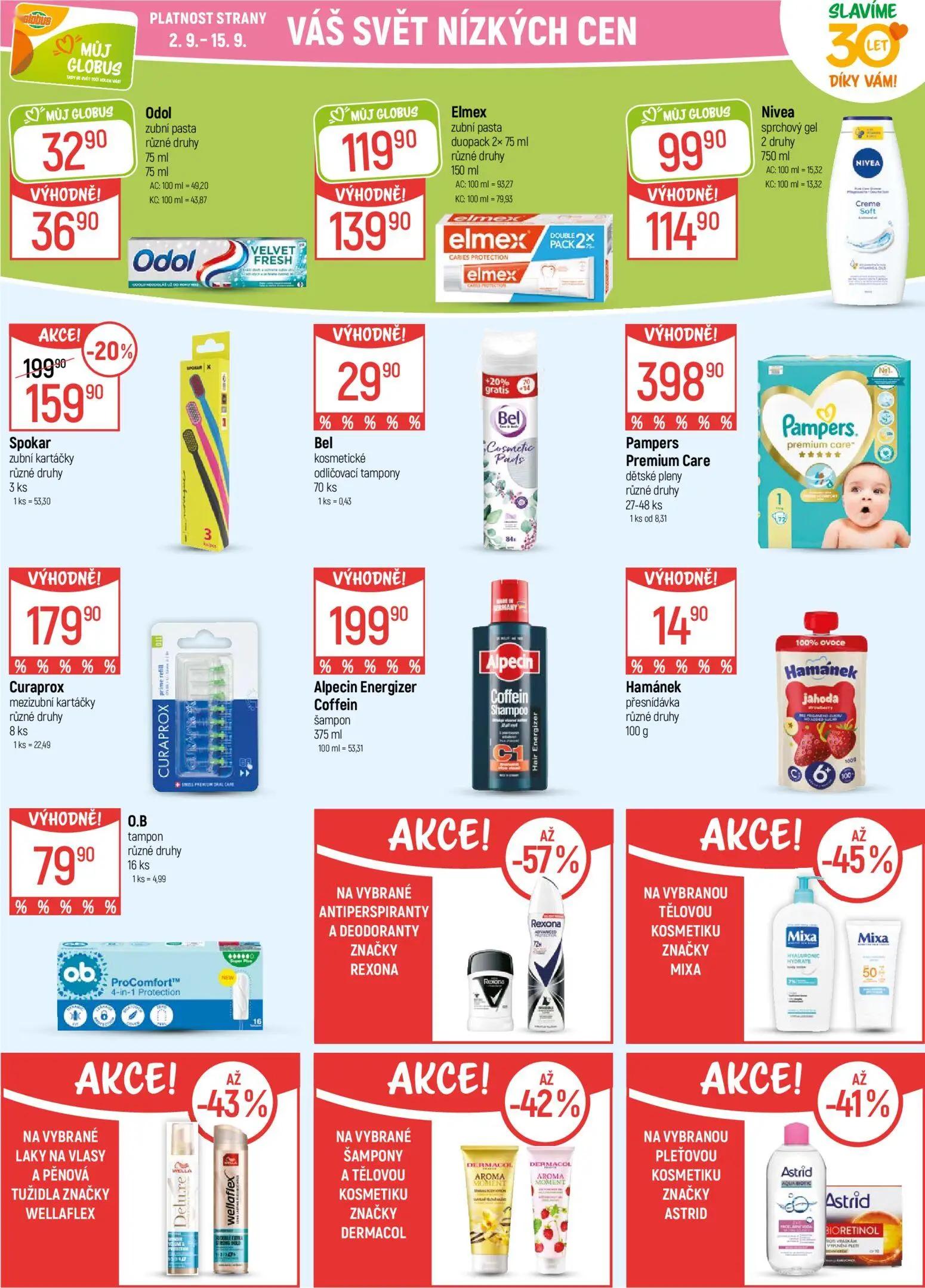 GLOBUS leták, strana 32 z 47 — Spokar zubní kartáčky různé druhy, Elmex zubní pasta duopack, Nivea sprchový gel