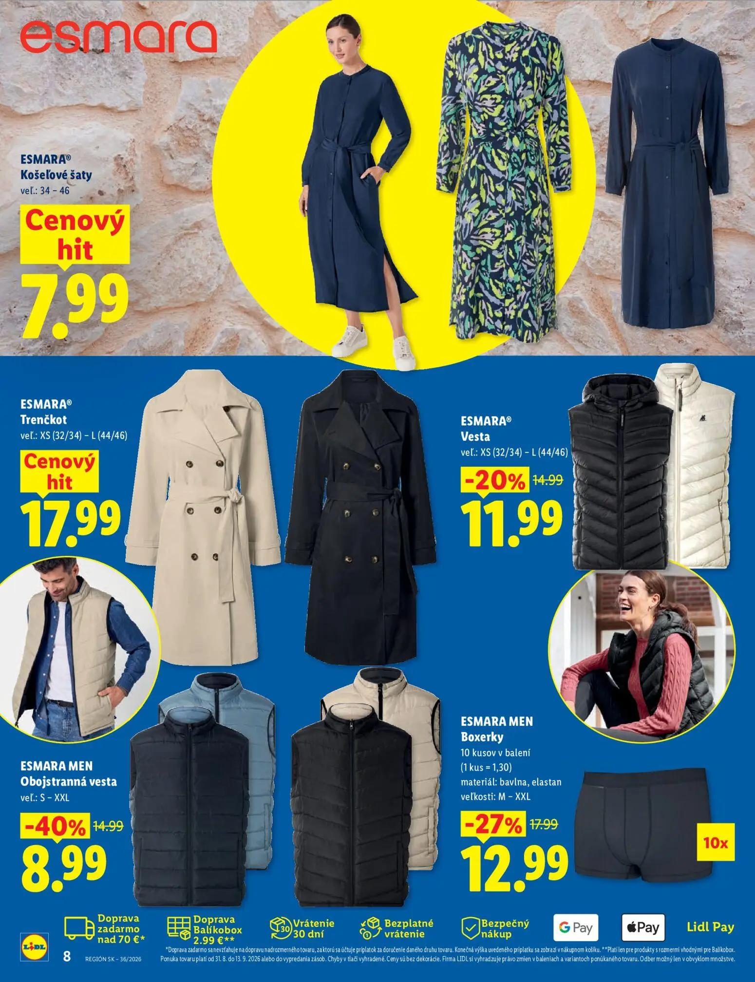 Lidl leták, strana 8 z 8 — ESMARA MEN Obojstranná vesta, ESMARA® Vesta, ESMARA® Košeľové šaty