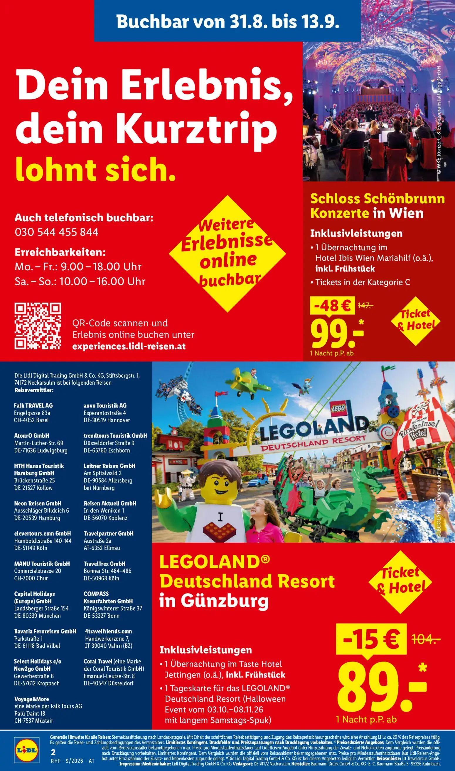 Lidl Prospekt, Seite 2 von 20 — Schloss Schönbrunn Konzerte in Wien, LEGOLAND® Deutschland Resort in Günzburg