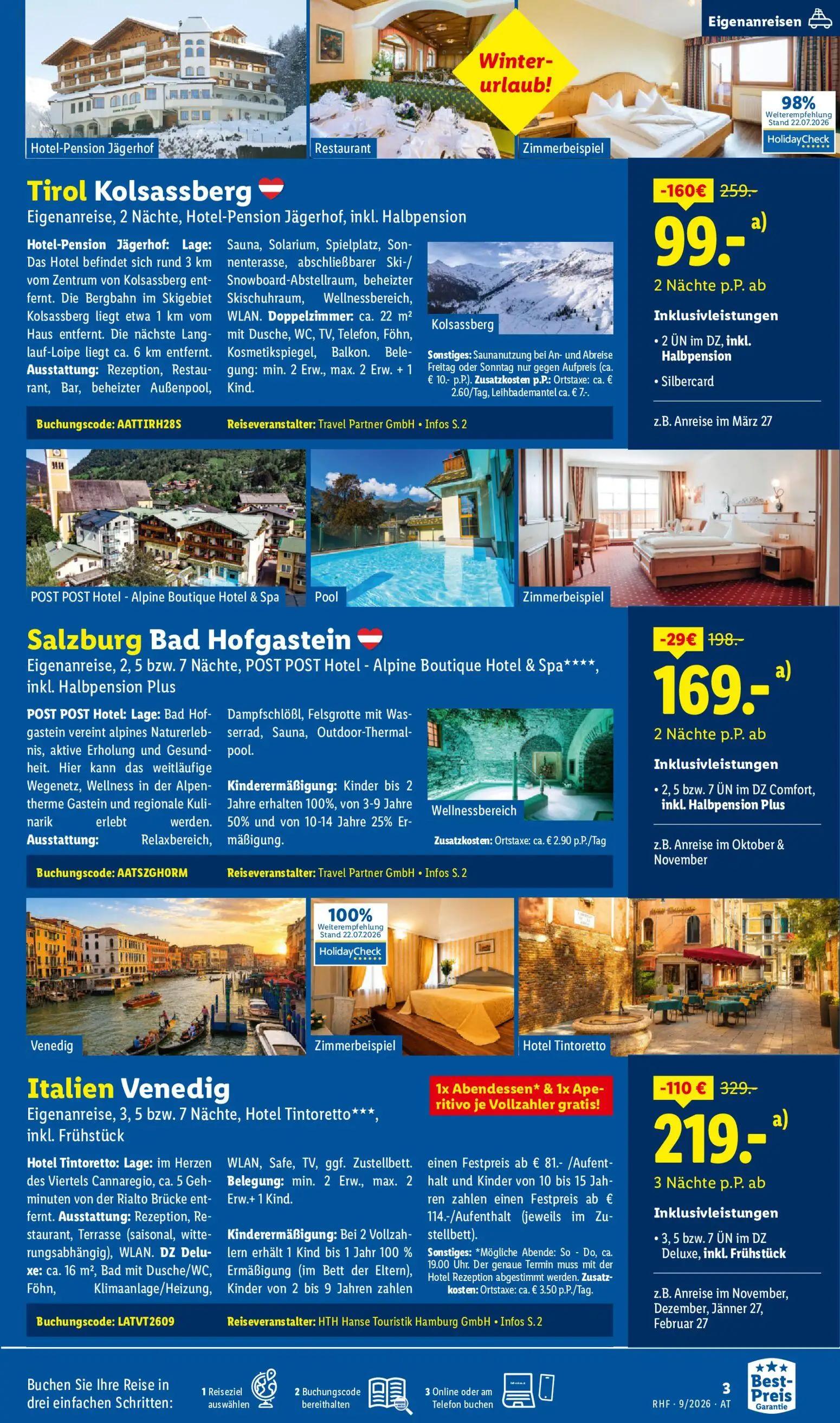 Lidl Prospekt, Seite 3 von 20 — Eigenanreise, 2 Nächte, Hotel-Pension Jägerhof, inkl. Halbpension, Eigenanreise, 3, 5 bzw. 7…