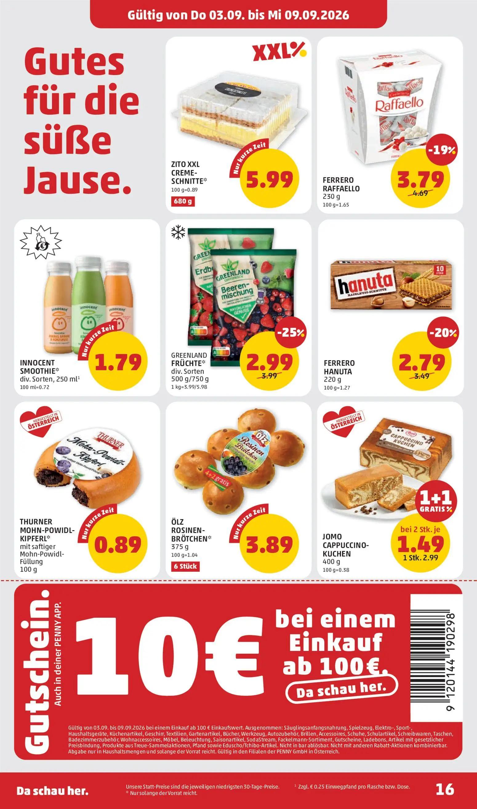 PENNY Prospekt, Seite 16 von 32 — JOMO CAPPUCCINO-KUCHEN, FERRERO RAFFAELLO, FERRERO HANUTA