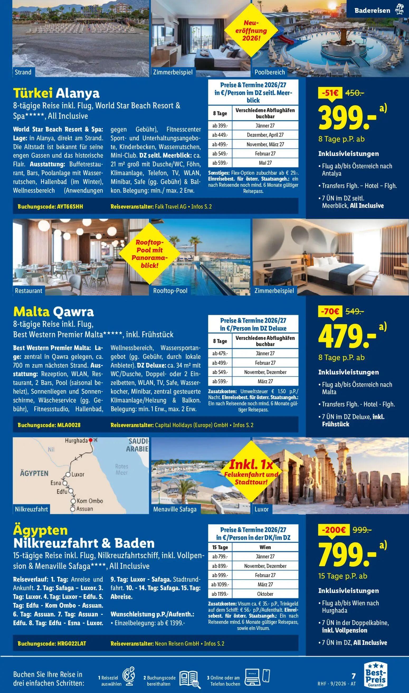 Lidl Prospekt, Seite 7 von 20 — 15-tägige Reise inkl. Flug, Nilkreuzfahrtschiff, inkl. Vollpension & Menaville Safaga****, A…