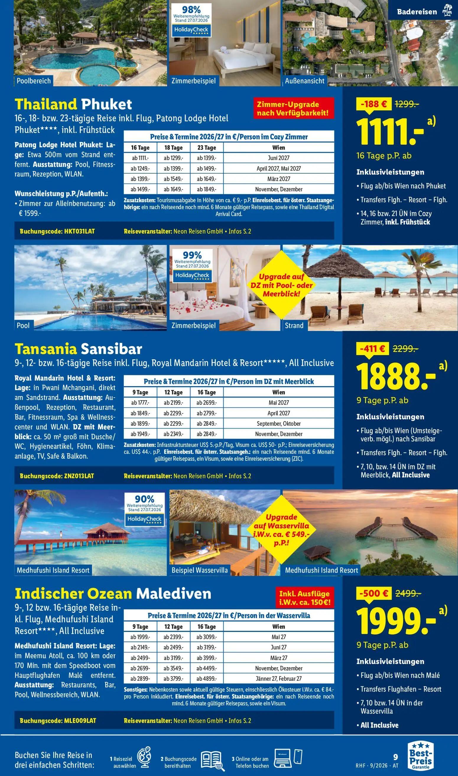 Lidl Prospekt, Seite 9 von 20 — Indischer Ozean Malediven, Tansania Sansibar, Thailand Phuket