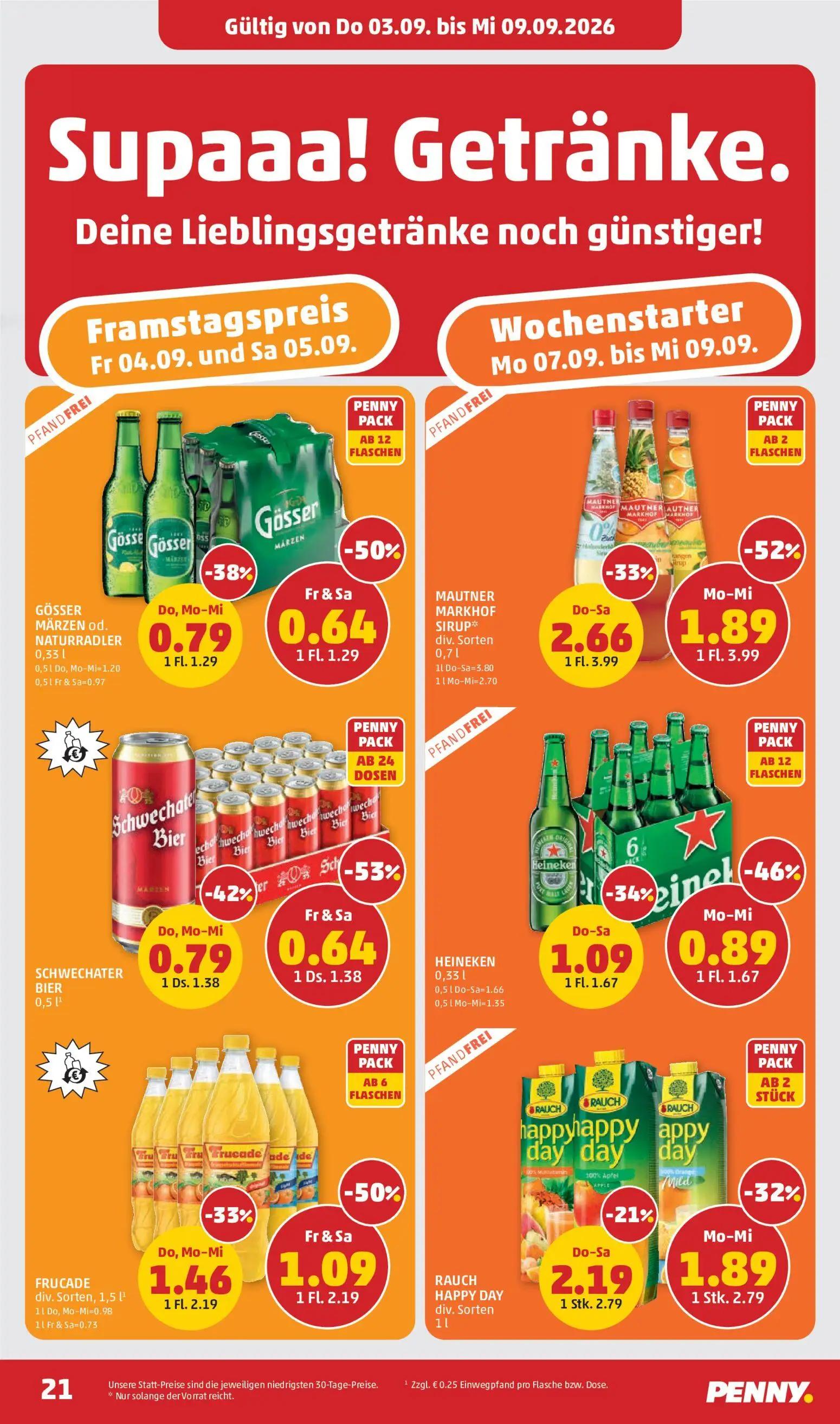 PENNY Prospekt, Seite 21 von 32 — FRUCADE, HEINEKEN, GÖSSER MÄRZEN od. NATURRADLER