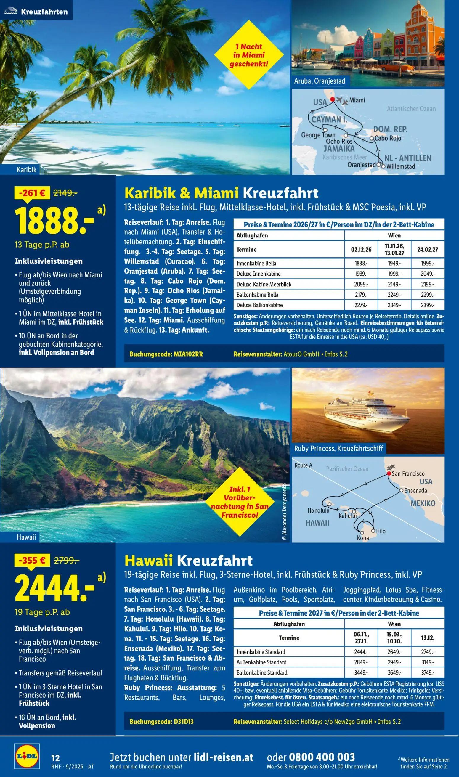 Lidl Prospekt, Seite 12 von 20 — Hawaii Kreuzfahrt, Innenkabine Standard, Außenkabine Standard