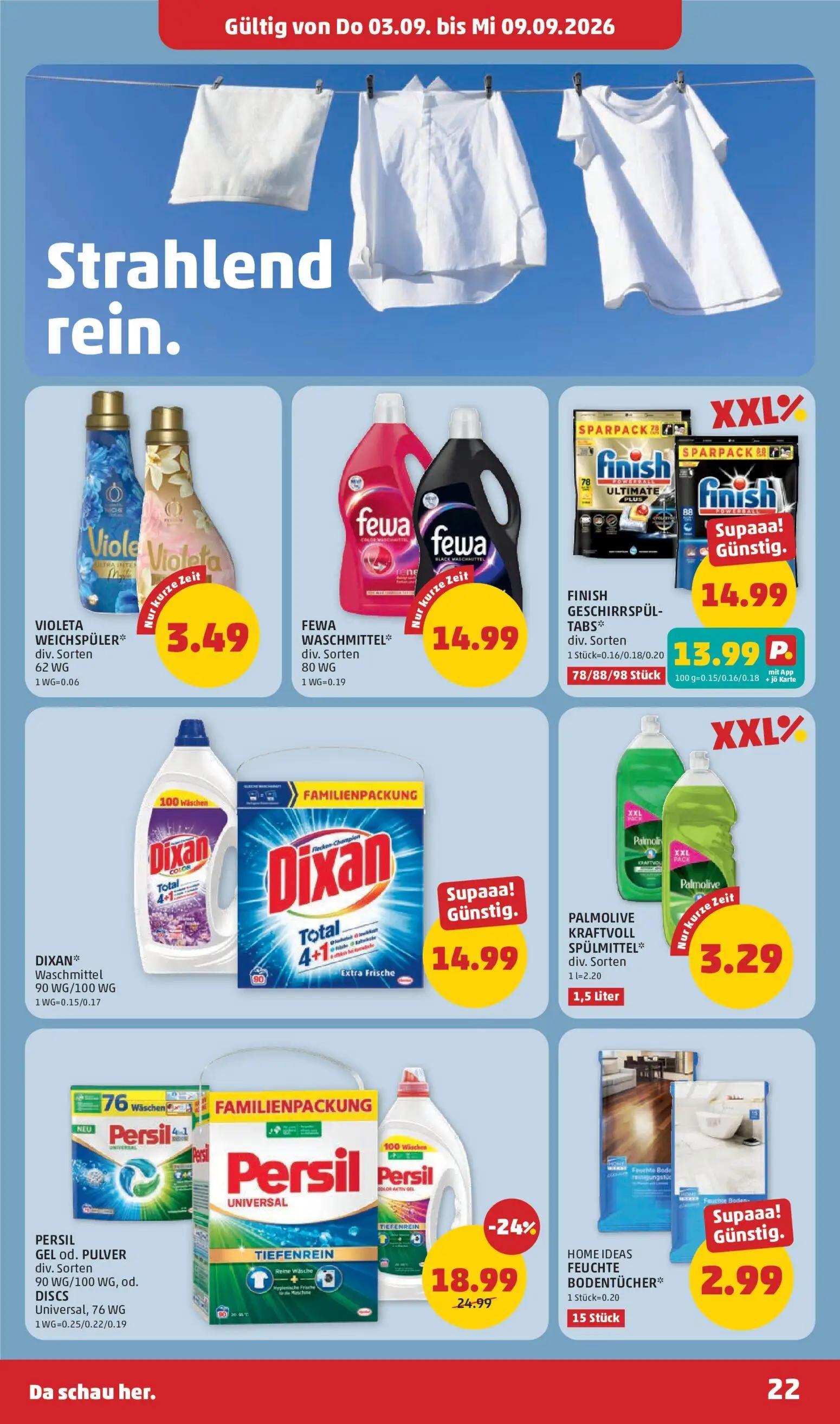PENNY Prospekt, Seite 22 von 32 — PERSIL GEL od. PULVER, FINISH GESCHIRRSPÜL-TABS*, FEWA WASCHMITTEL*