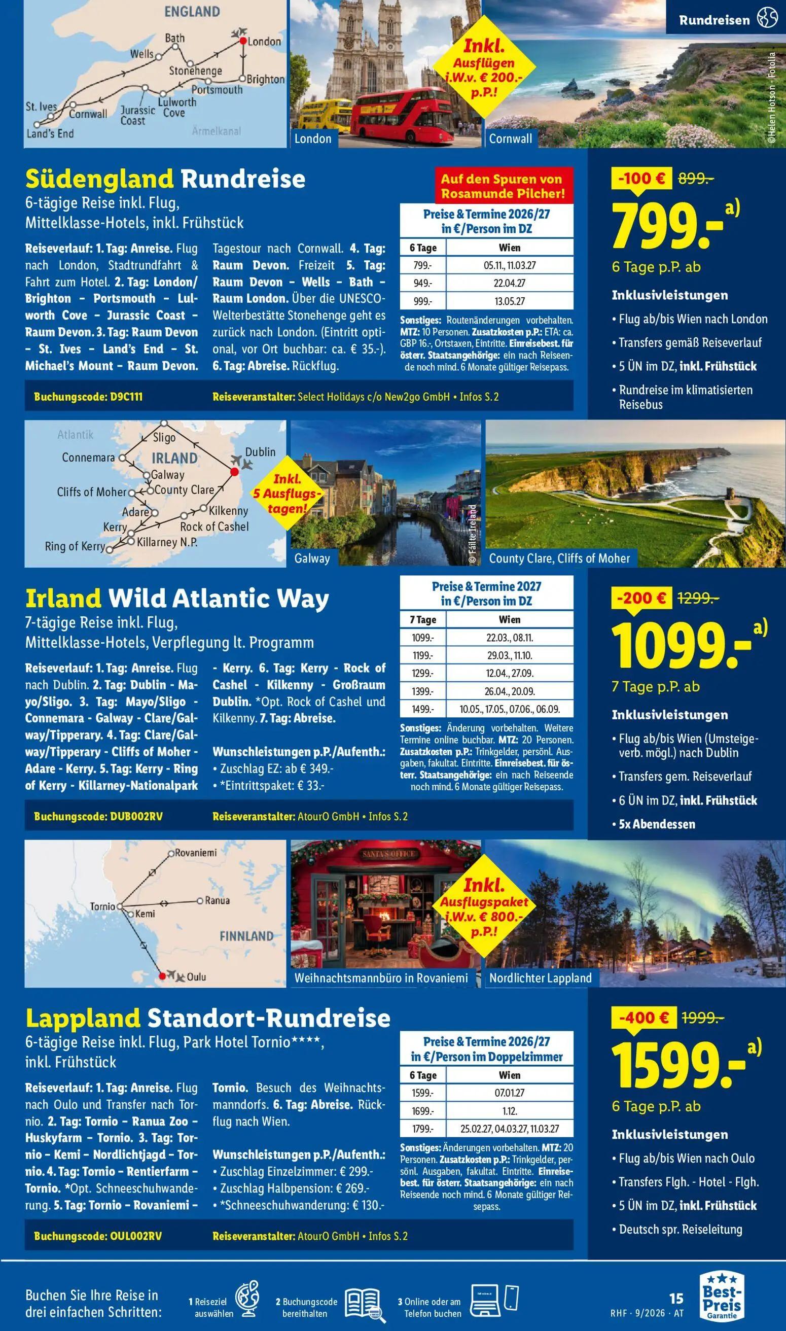 Lidl Prospekt, Seite 15 von 20 — Irland Wild Atlantic Way, Lappland Standort-Rundreise, Südengland Rundreise