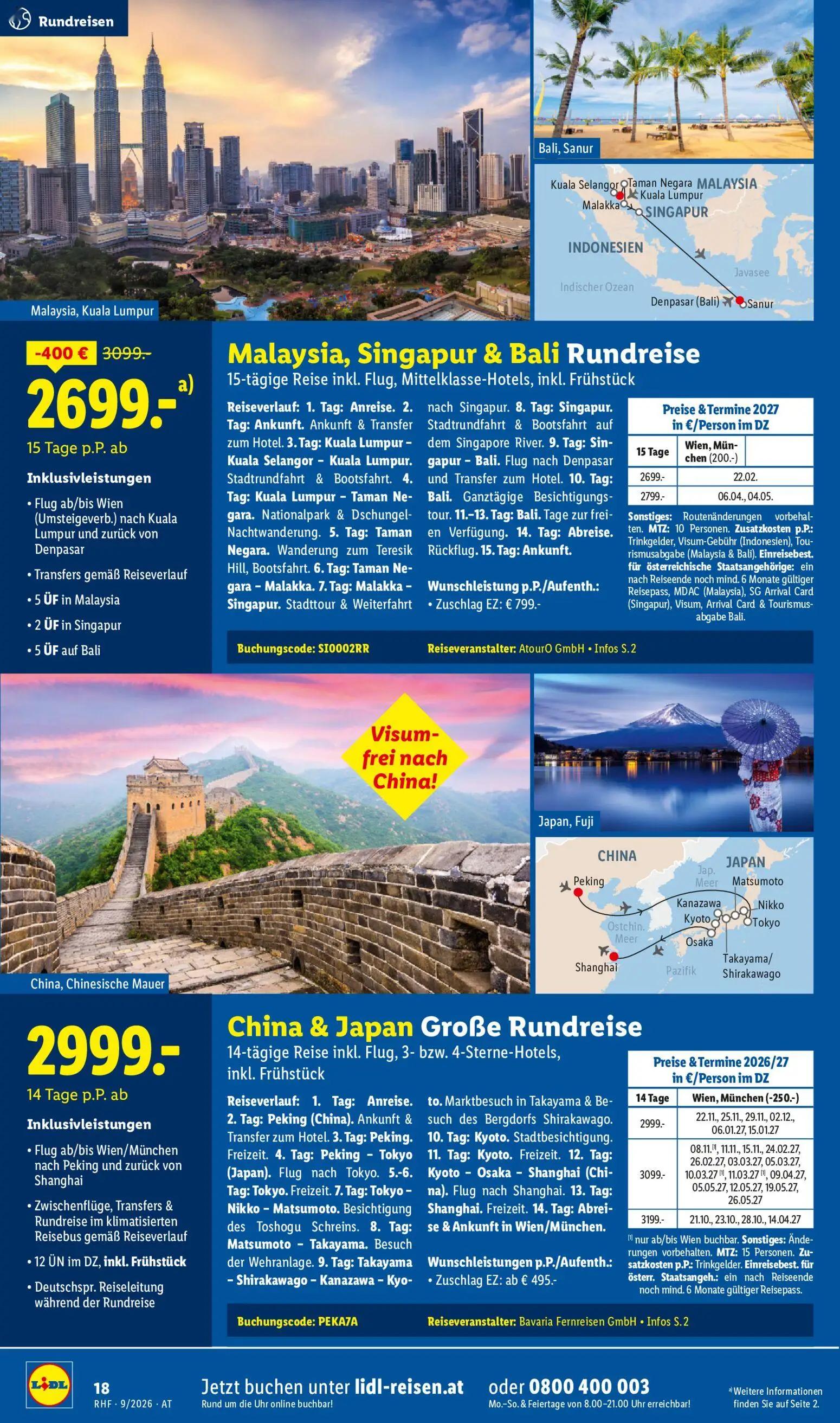 Lidl Prospekt, Seite 18 von 20 — Malaysia, Singapur & Bali Rundreise, China & Japan Große Rundreise
