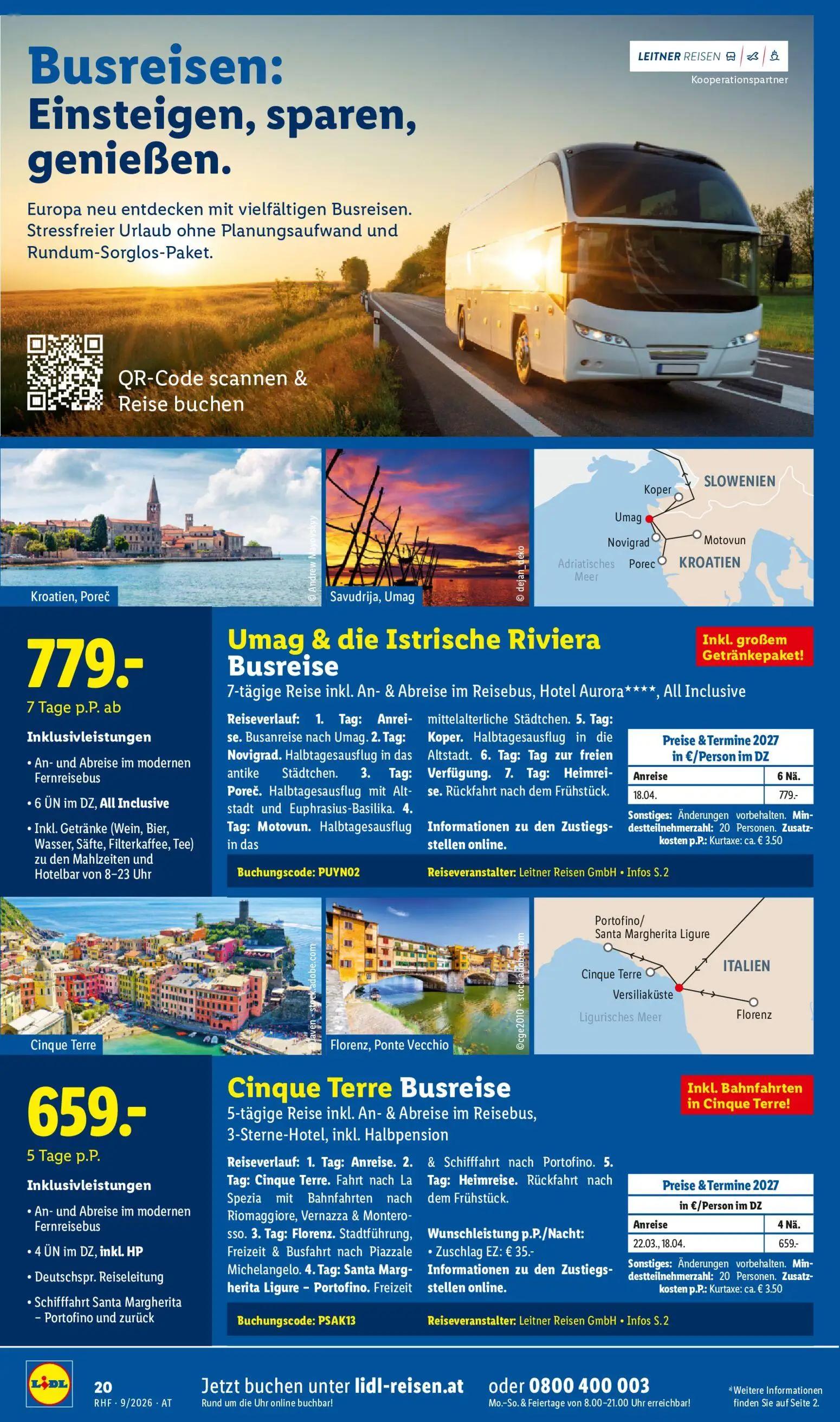 Lidl Prospekt, Seite 20 von 20 — Busreise Umag & die Istrische Riviera, Cinque Terre Busreise