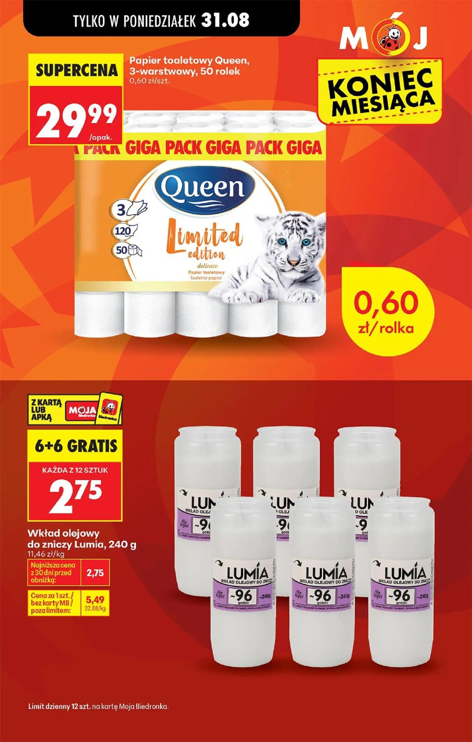 Biedronka gazetka, strona 23 z 113 — Papier toaletowy Queen, 3-warstwowy, 50 rolek, Wkład olejowy do zniczy Lumia, Wkład ole…