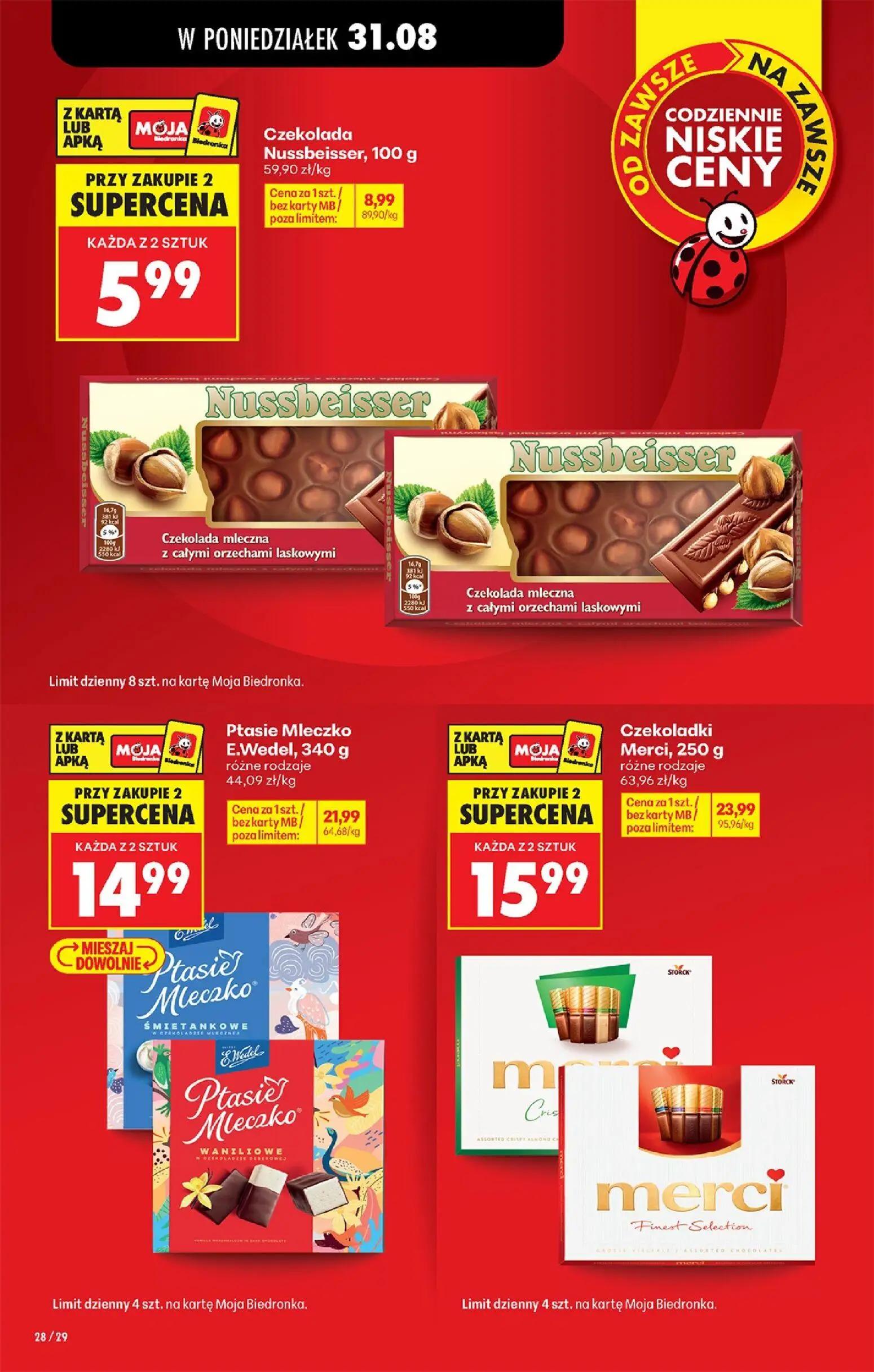 Biedronka gazetka, strona 30 z 113 — Czekoladki Merci, Ptasie Mleczko E.Wedel, Czekolada Nussbeisser, 100 g
