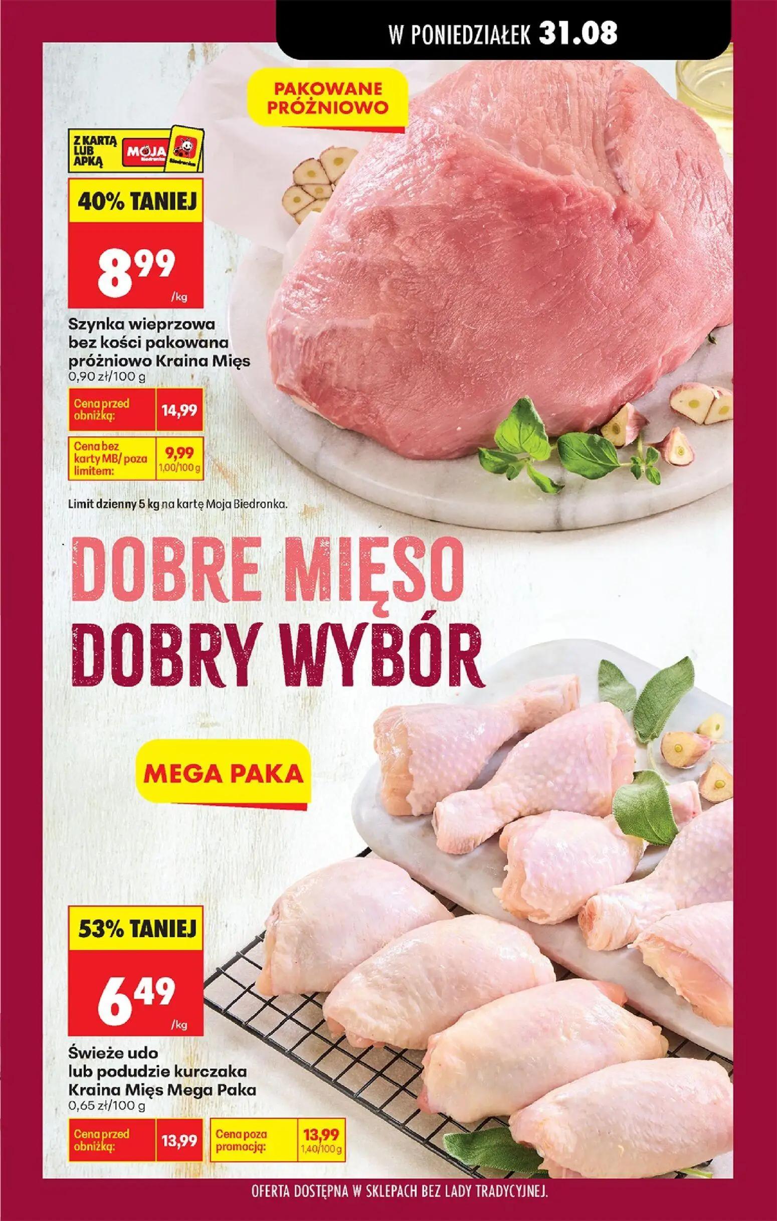 Biedronka gazetka, strona 59 z 113 — Świeże udo lub podudzie kurczaka Kraina Mięs Mega Paka, Szynka wieprzowa bez kości pako…