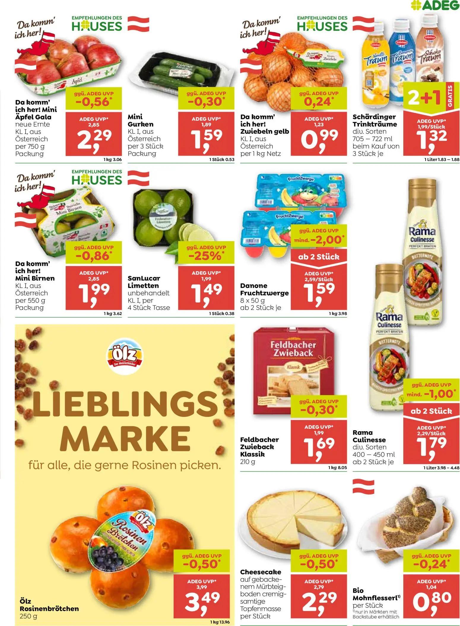 ADEG Prospekt, Seite 3 von 8 — Danone Fruchtzwerge 8 x 50 g, Da komm' ich her! Mini Birnen KL I, Schärdinger Trinkträume div…