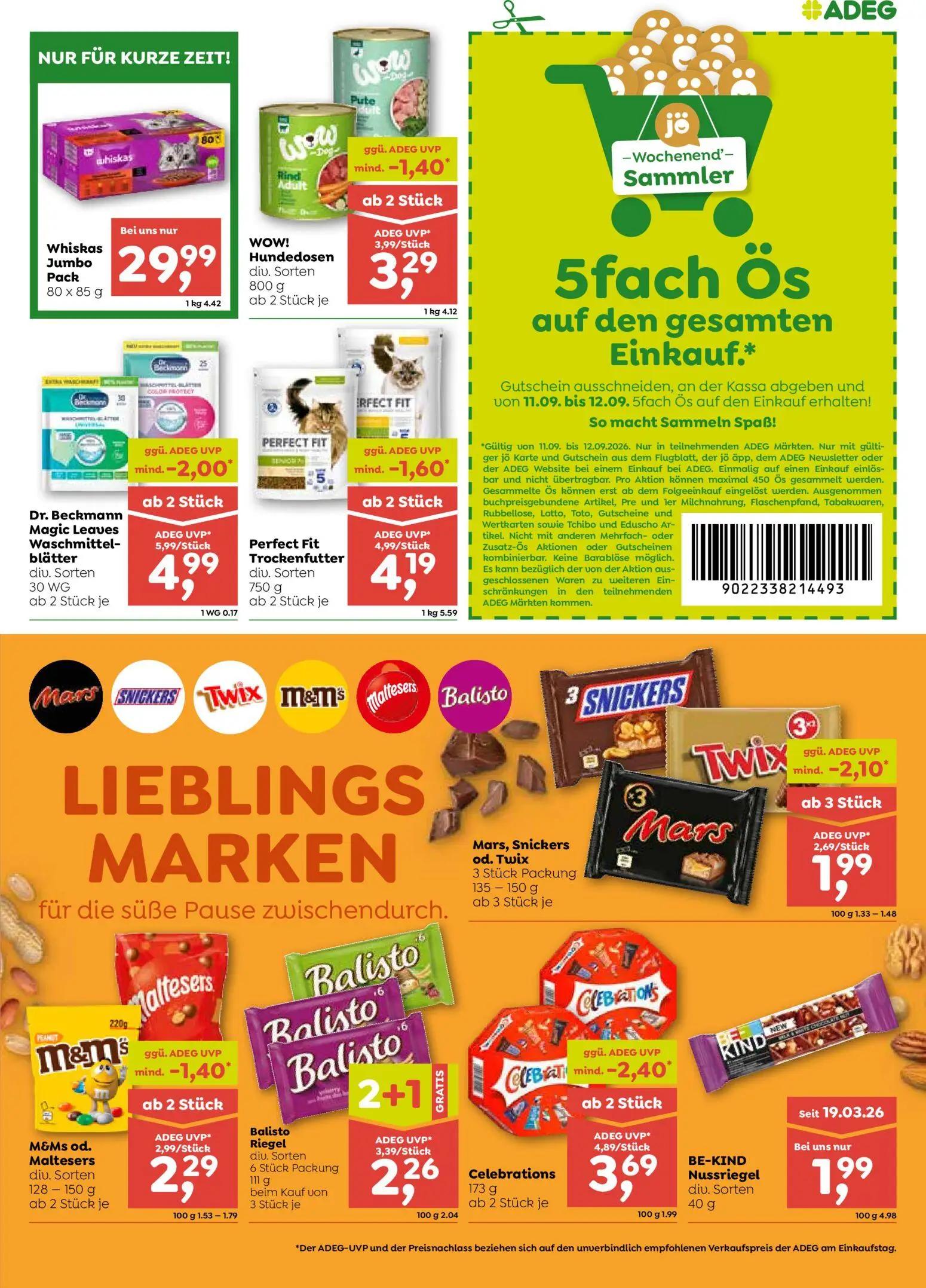 ADEG Prospekt, Seite 7 von 8 — Celebrations, Balisto Riegel div. Sorten, Dr. Beckmann Magic Leaves Waschmittel-blätter div. …