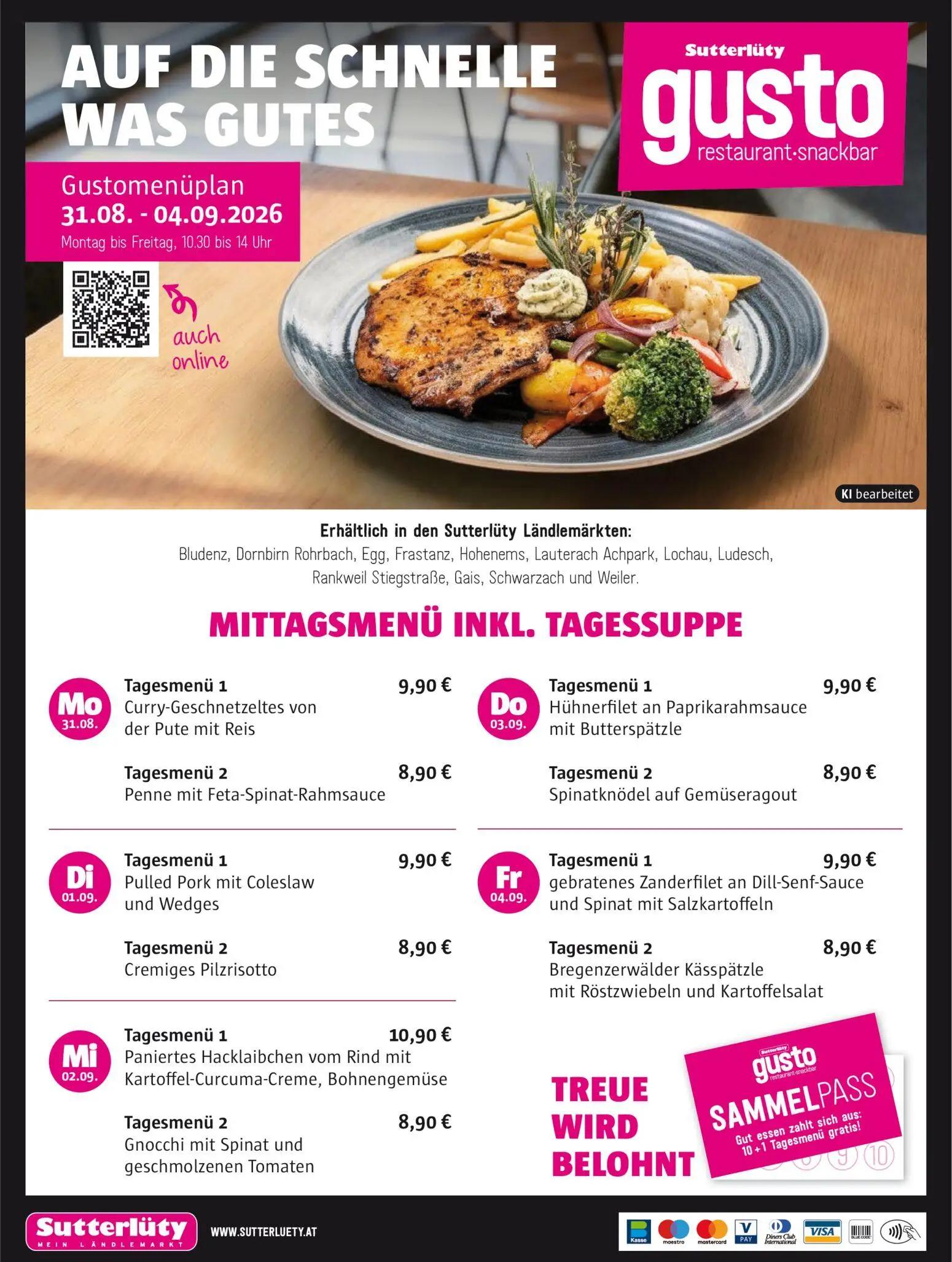 Sutterlüty Prospekt, Seite 8 von 8 — Curry-Geschnetzeltes von der Pute mit Reis, Hühnerfilet an Paprikarahmsauce mit Butters…
