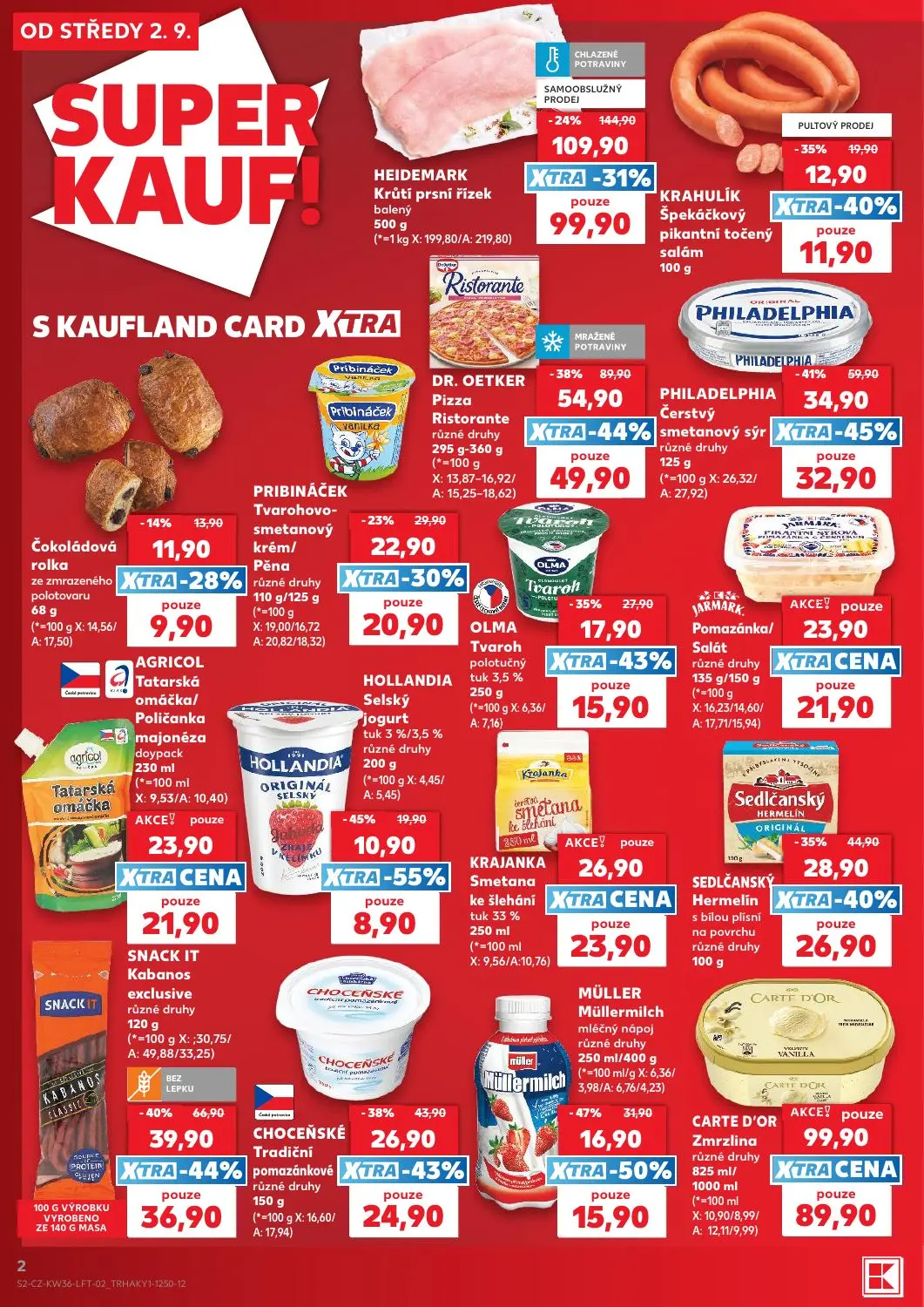 Kaufland leták, strana 2 z 54 — DR. OETKER Pizza Ristorante různé druhy, MÜLLER Müllermilch mléčný nápoj různé druhy, HOLLAN…