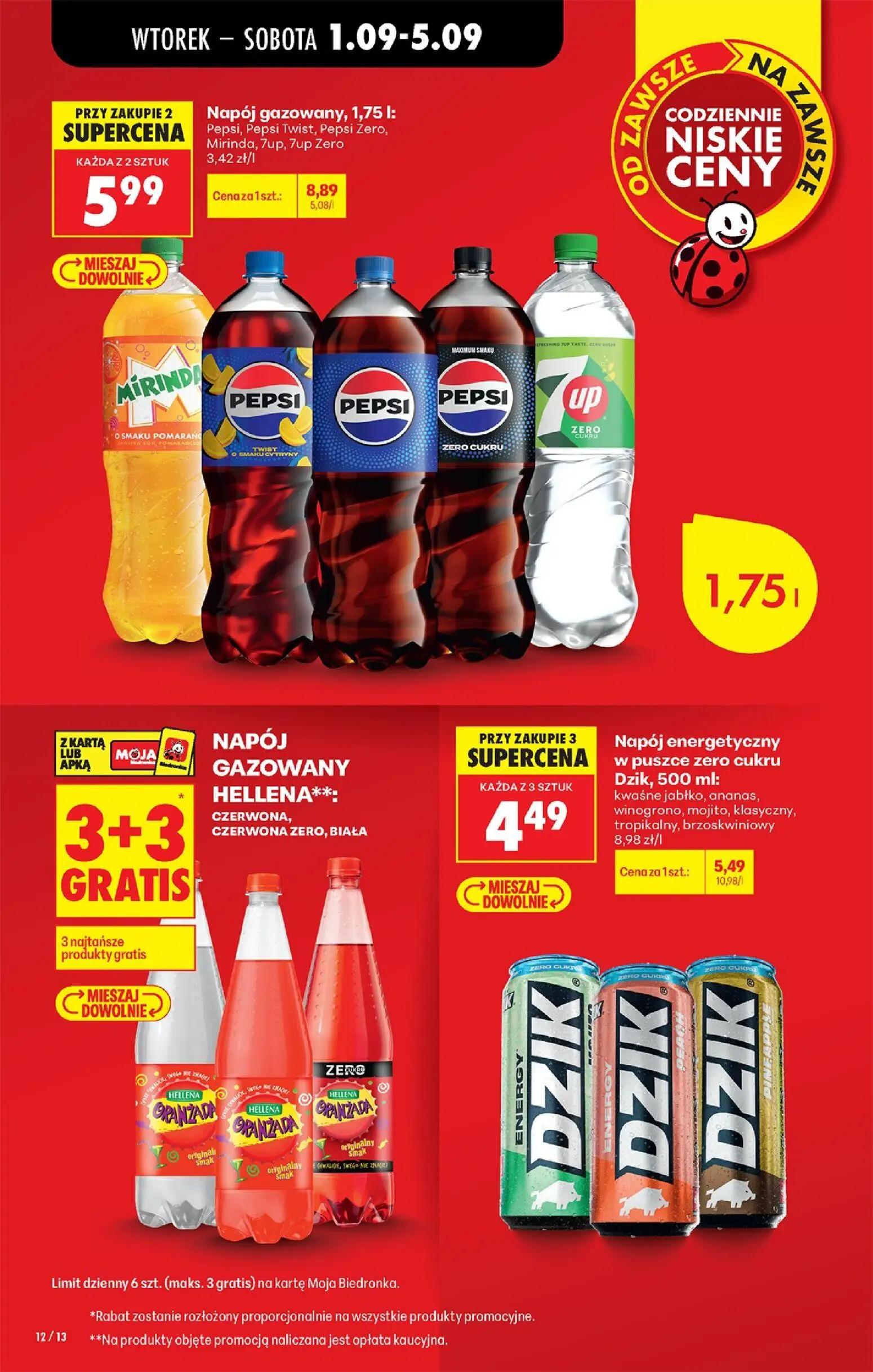 Biedronka gazetka, strona 12 z 89 — Napój gazowany, Pepsi, Pepsi Twist, Pepsi Zero, Mirinda, 7up, 7up Zero