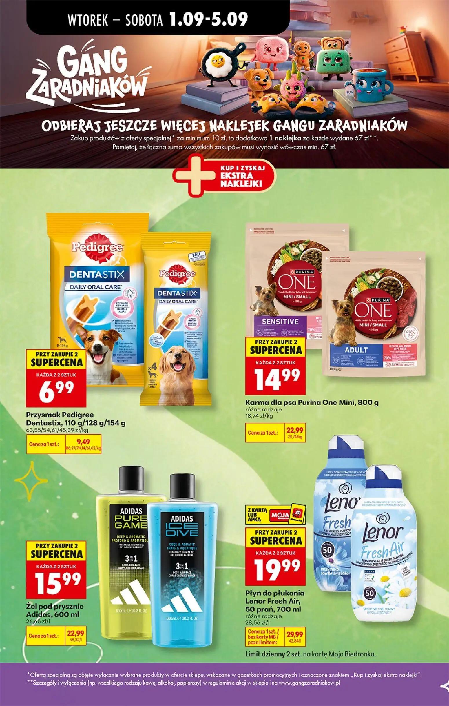 Biedronka gazetka, strona 28 z 89 — Płyn do płukania Lenor Fresh Air, Karma dla psa Purina One Mini, Żel pod prysznic Adidas