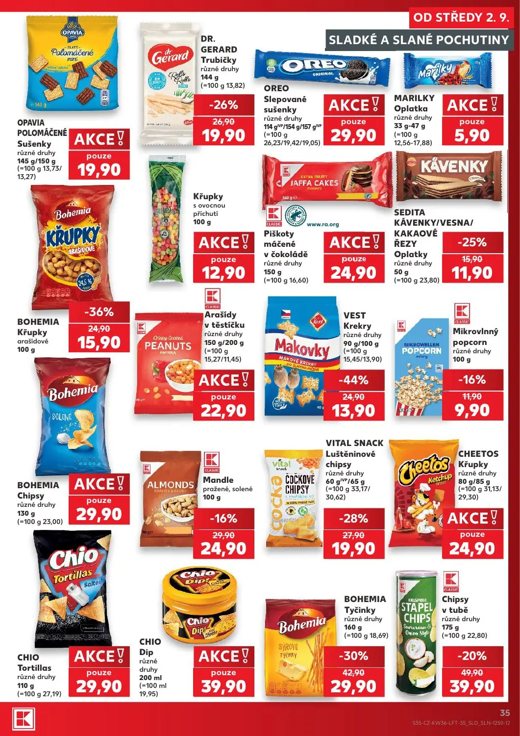 Kaufland leták, strana 35 z 54 — Mikrovlnný popcorn, BOHEMIA Chipsy