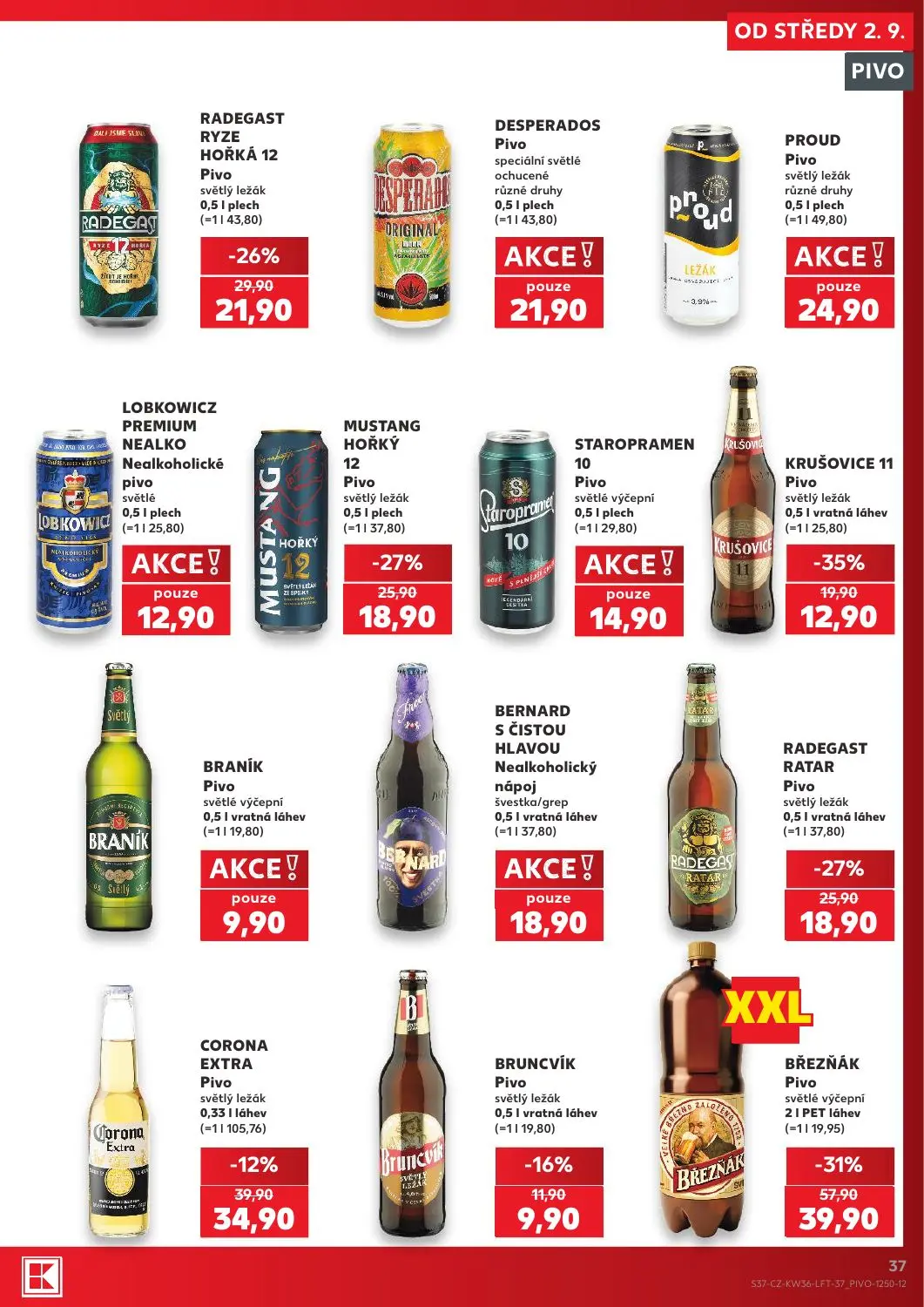 Kaufland leták, strana 37 z 54 — CORONA EXTRA Pivo světlý ležák, STAROPRAMEN 10 Pivo světlé výčepní