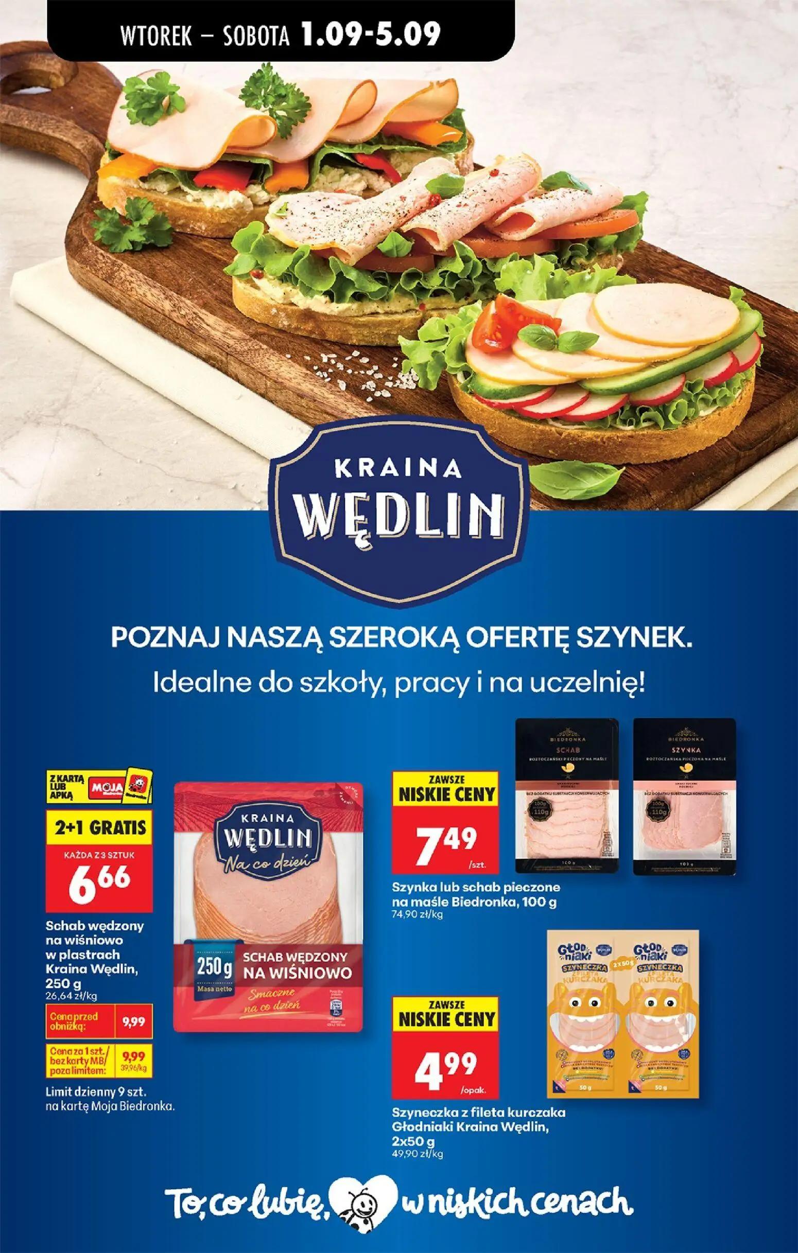 Biedronka gazetka, strona 43 z 89 — Schab wędzony na wiśniowo w plastrach Kraina Wędlin, Szynka lub schab pieczone na maśle …