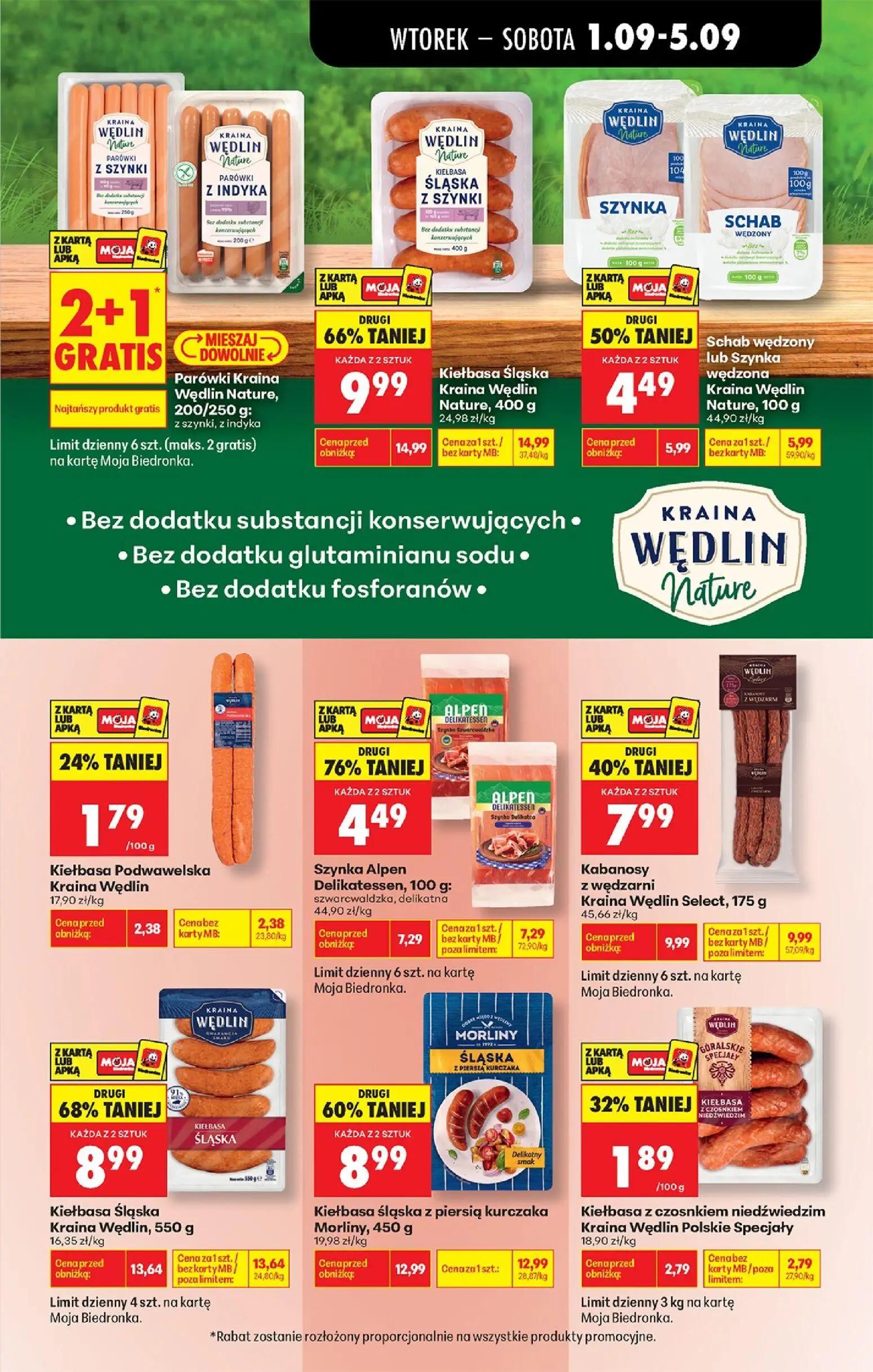Biedronka gazetka, strona 49 z 89 — Parówki Kraina Wędlin Nature, z szynki, z indyka, Kiełbasa Śląska Kraina Wędlin Nature, …