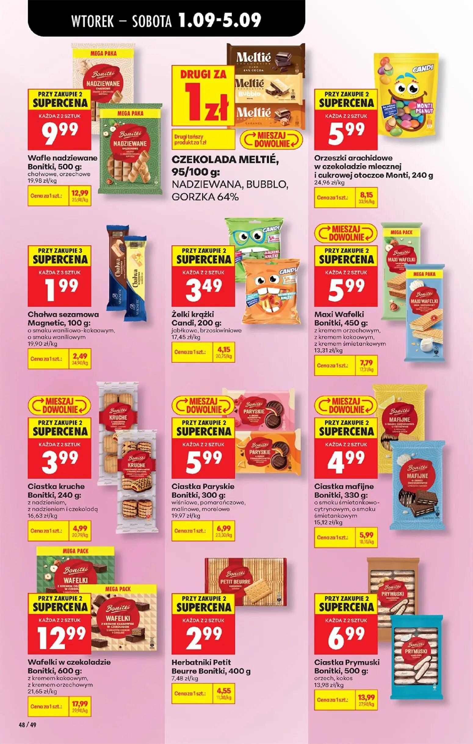 Biedronka gazetka, strona 62 z 89 — Ciastka Prymuski Bonitki, Wafelki w czekoladzie Bonitki, Wafle nadziewane Bonitki