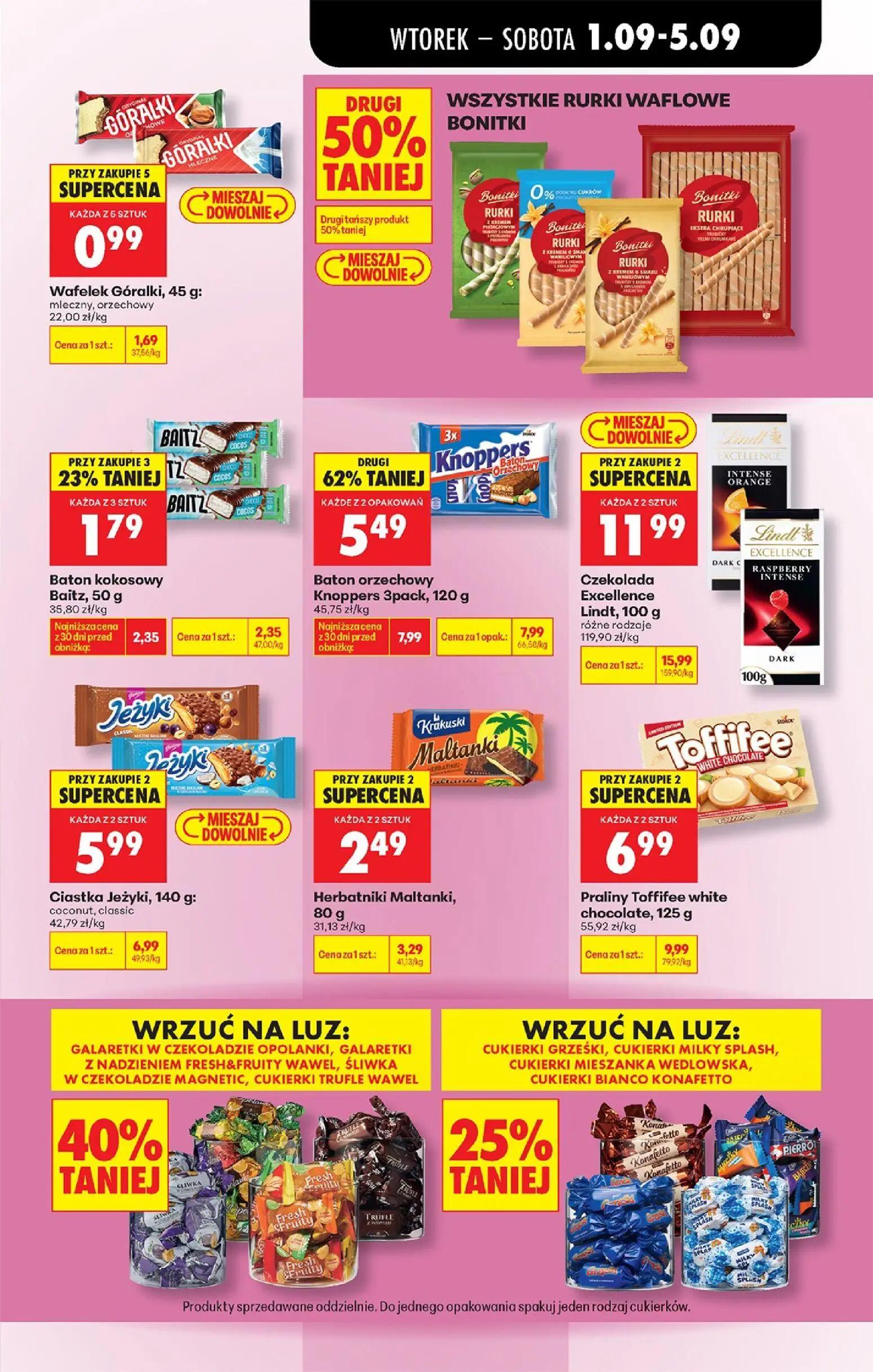 Biedronka gazetka, strona 63 z 89 — Czekolada Excellence Lindt, Praliny Toffifee white chocolate, Baton orzechowy Knoppers 3…