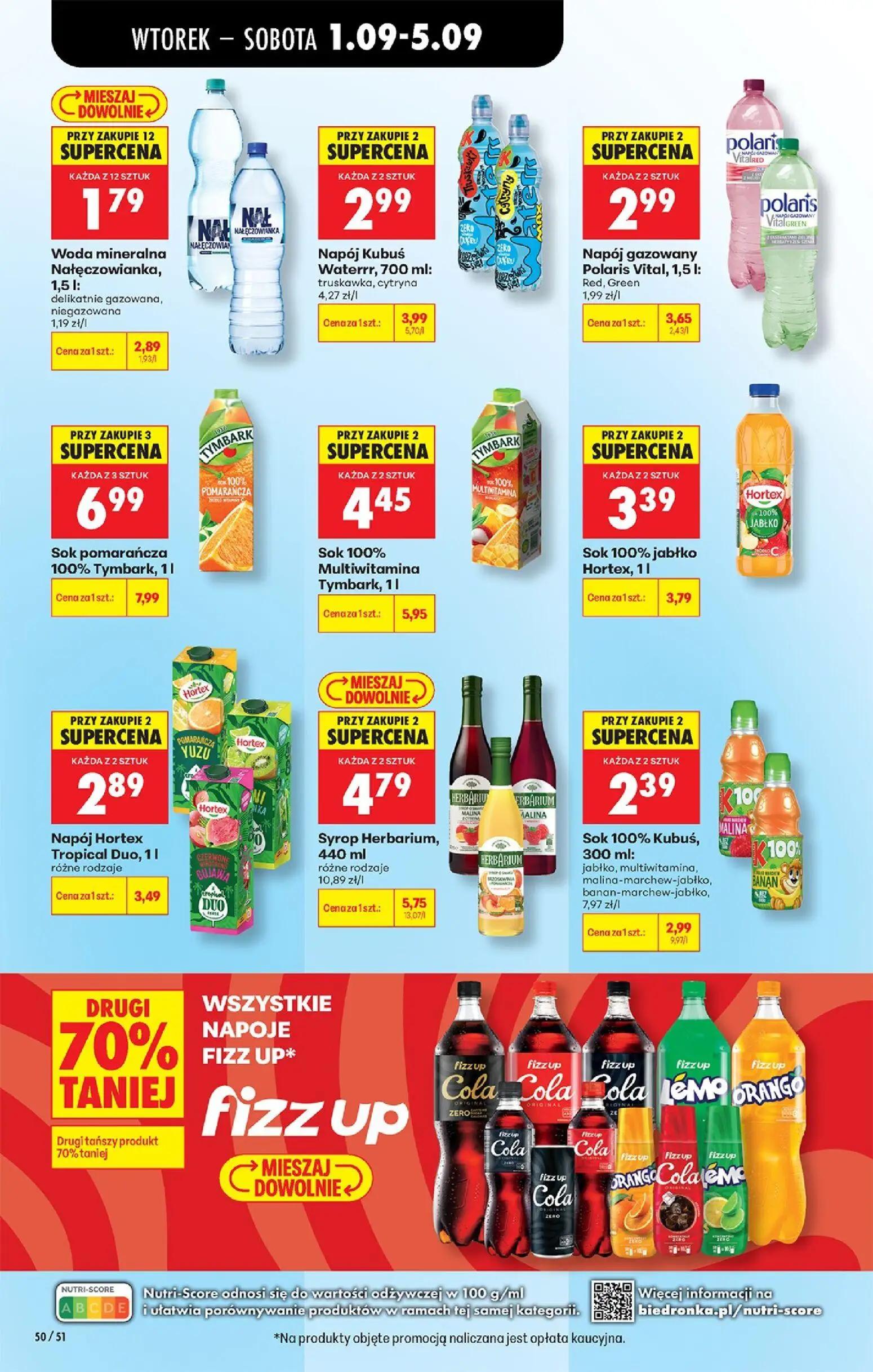 Biedronka gazetka, strona 66 z 89 — Sok 100% Multiwitamina Tymbark, Woda mineralna Nałęczowianka, Napój Kubuś Waterrr